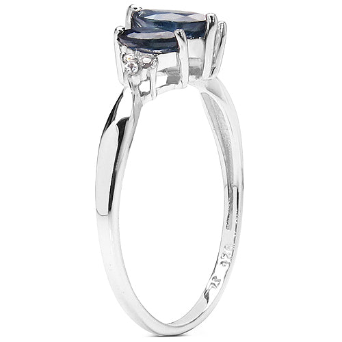 Genuine Blue Sapphire and White Topaz Sterling Silver Graduated Ring