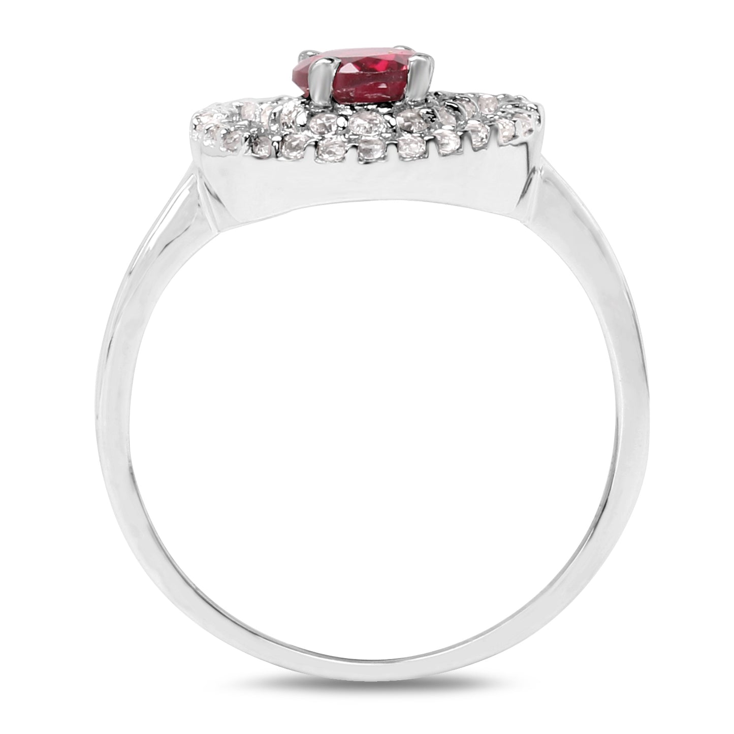 Genuine Rhodolite and White Topaz Sterling Silver Graduated Ring