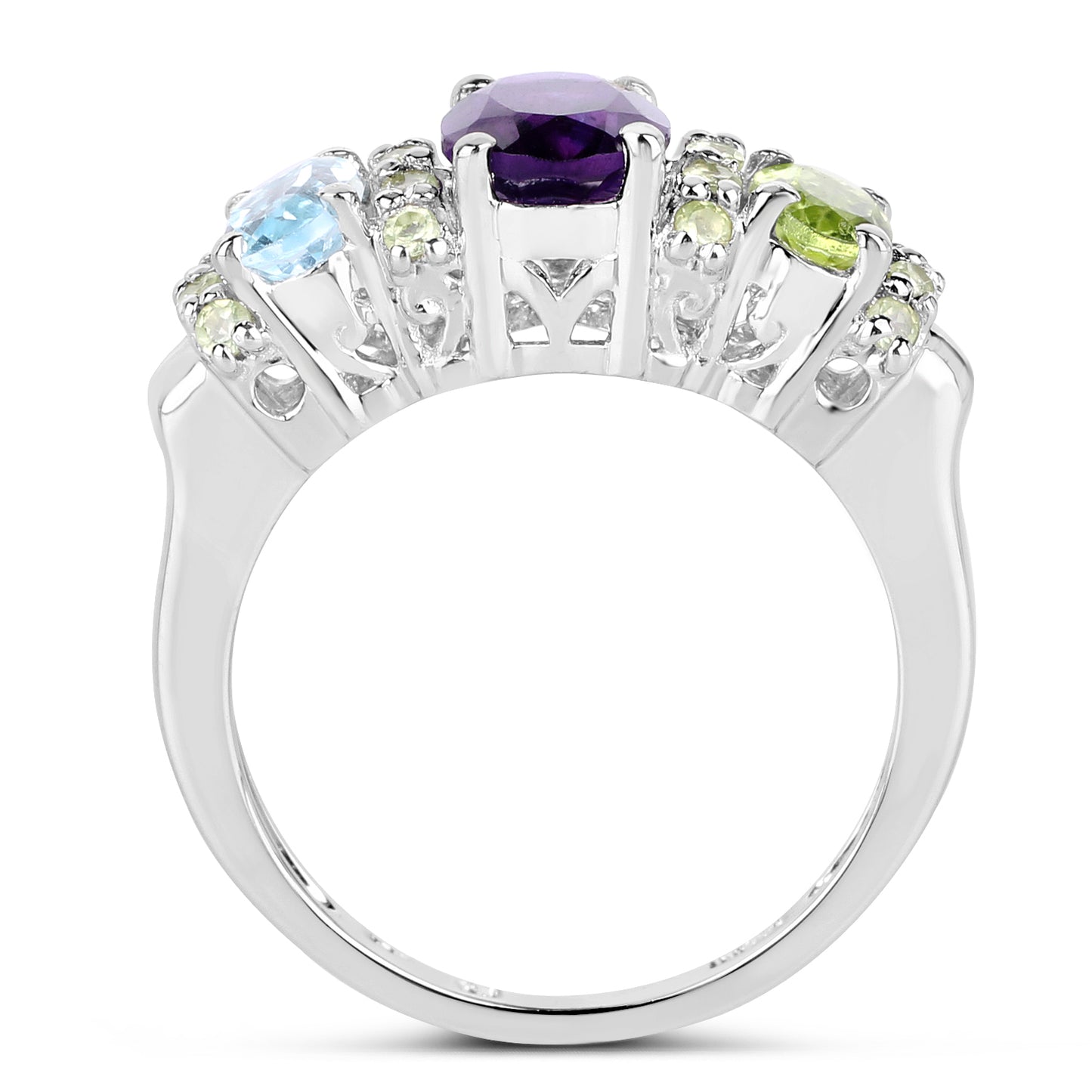 Genuine Multi Stones Sterling Silver Band Ring