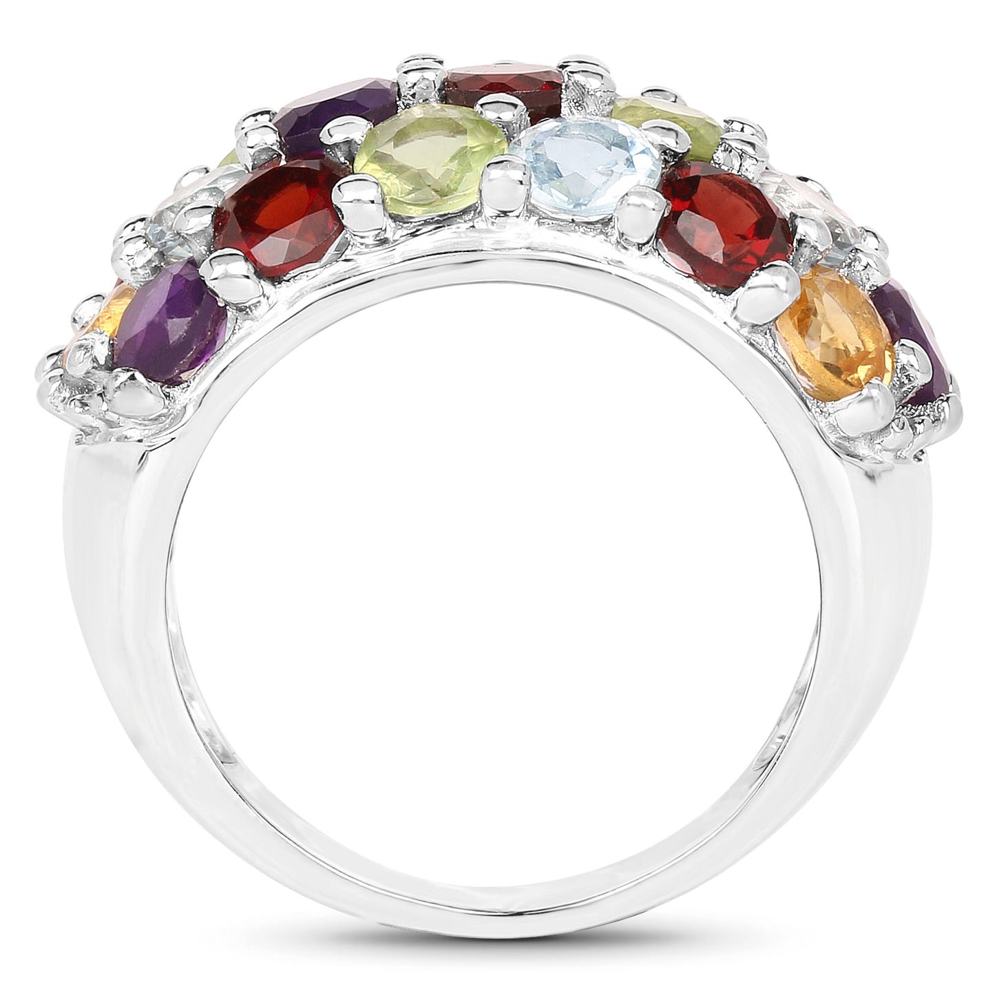 Genuine Multi Stones Sterling Silver Cluster Ring