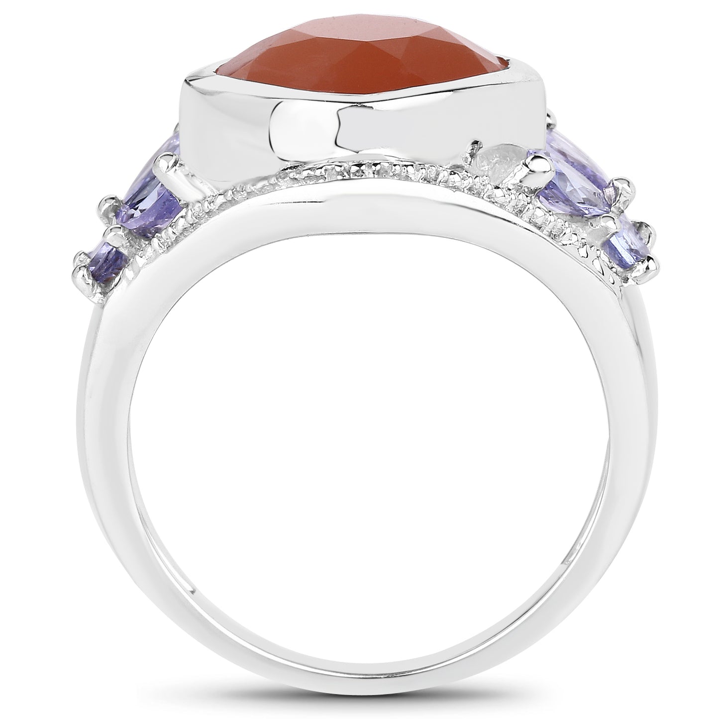Genuine Peach Moonstone and Tanzanite Sterling Silver Graduated Ring