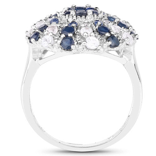 Genuine Blue Sapphire and White Topaz Sterling Silver Graduated Ring