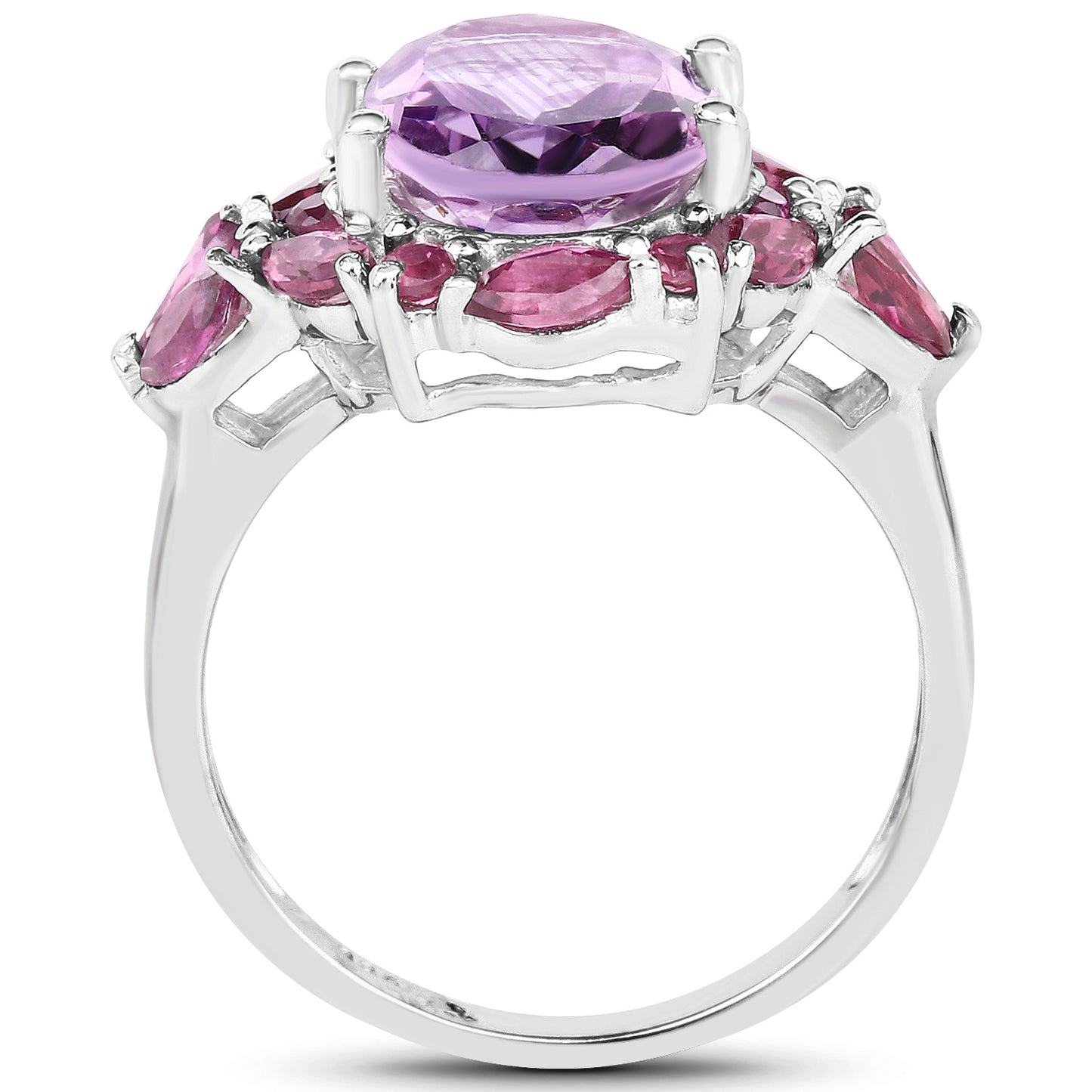 Genuine Amethyst and Rhodolite Sterling Silver Graduated Ring