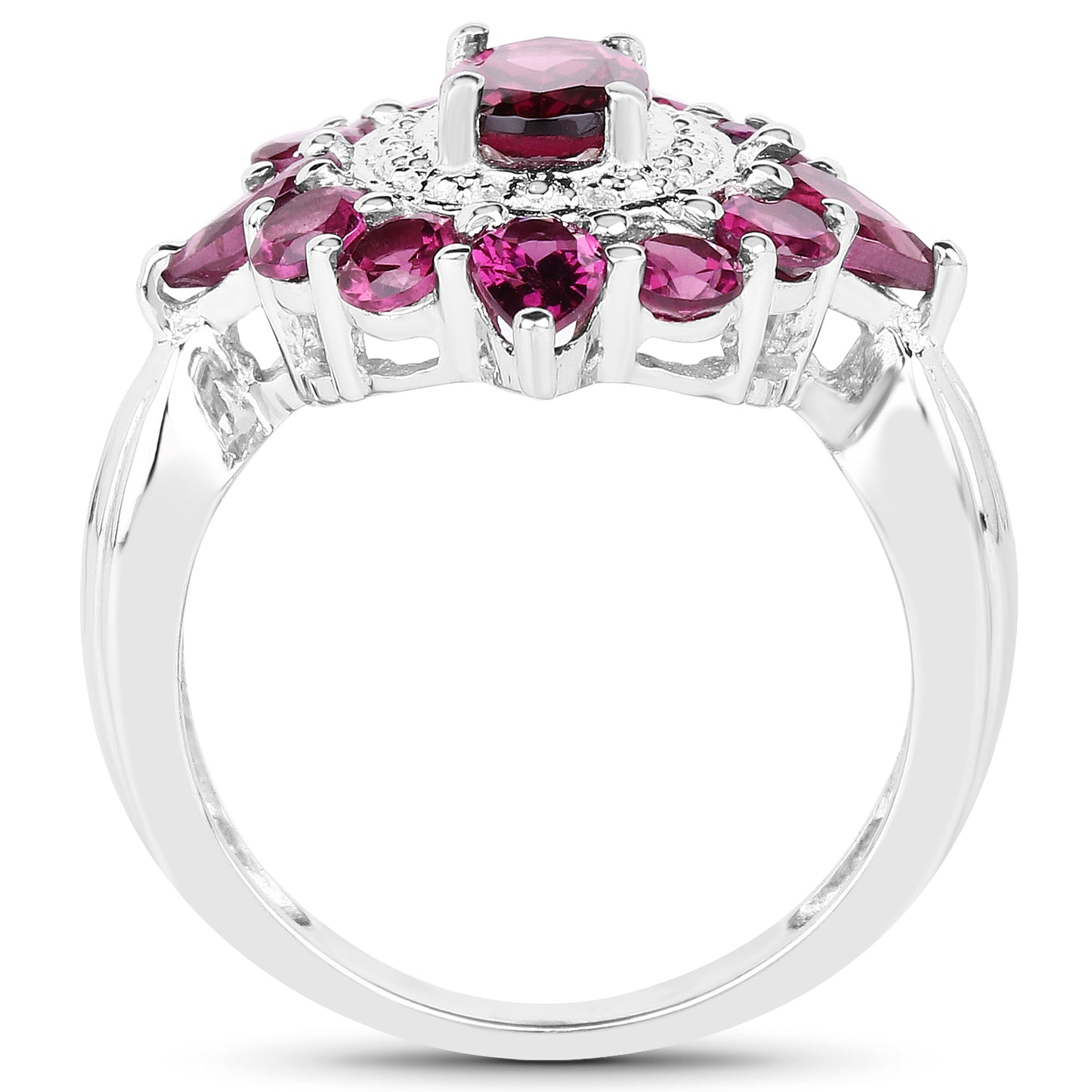 Genuine Rhodolite Sterling Silver Graduated Ring