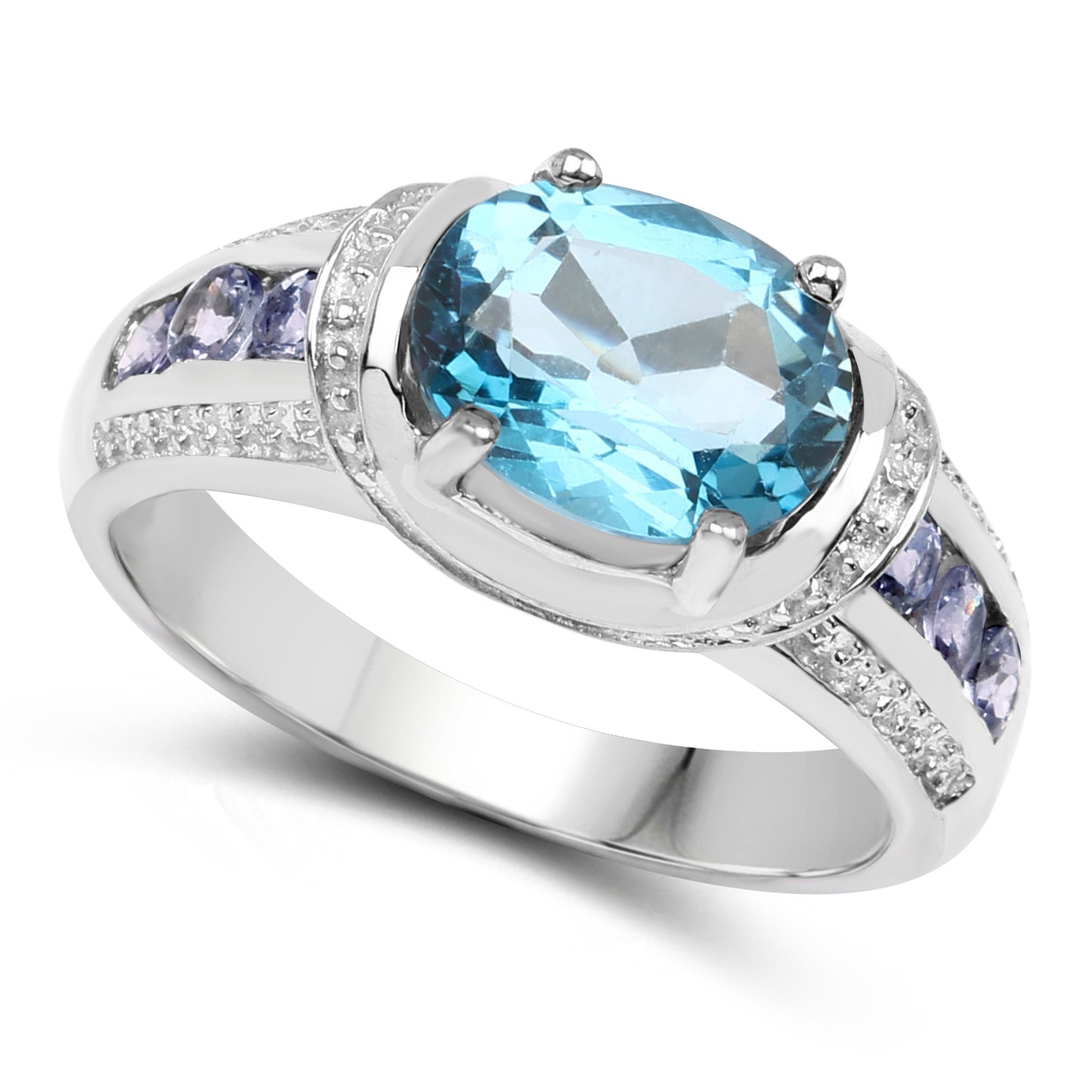 Genuine London Blue Topaz and Tanzanite Sterling Silver Graduated Ring