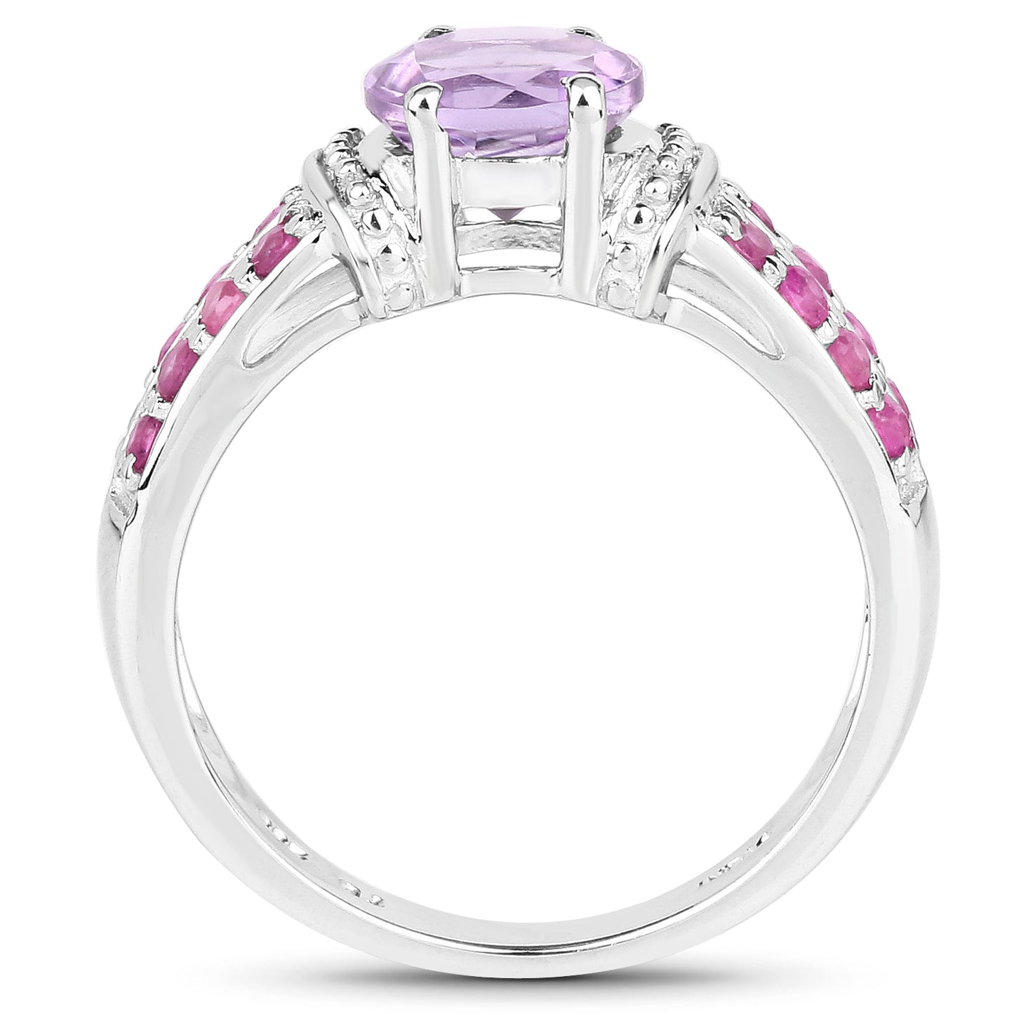 Genuine Amethyst and Ruby Sterling Silver Graduated Ring