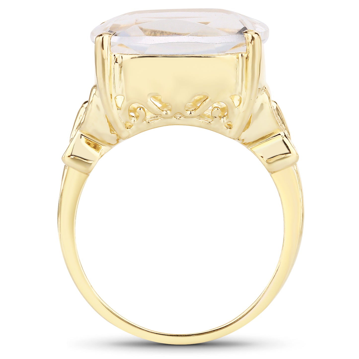 Genuine 14K Yellow Gold Plated Crystal Quartz and White Diamond Sterling Silver Bold Ring