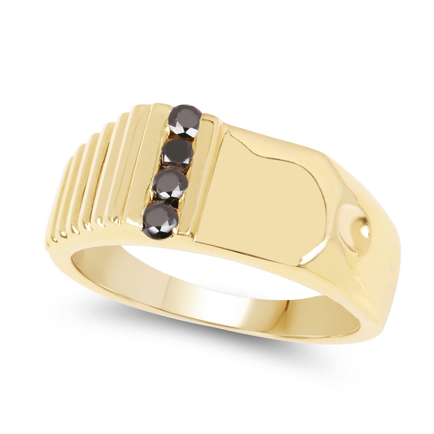 Genuine Black Diamond 14K Yellow Gold Plated Plated Sterling Silver Men's Ring