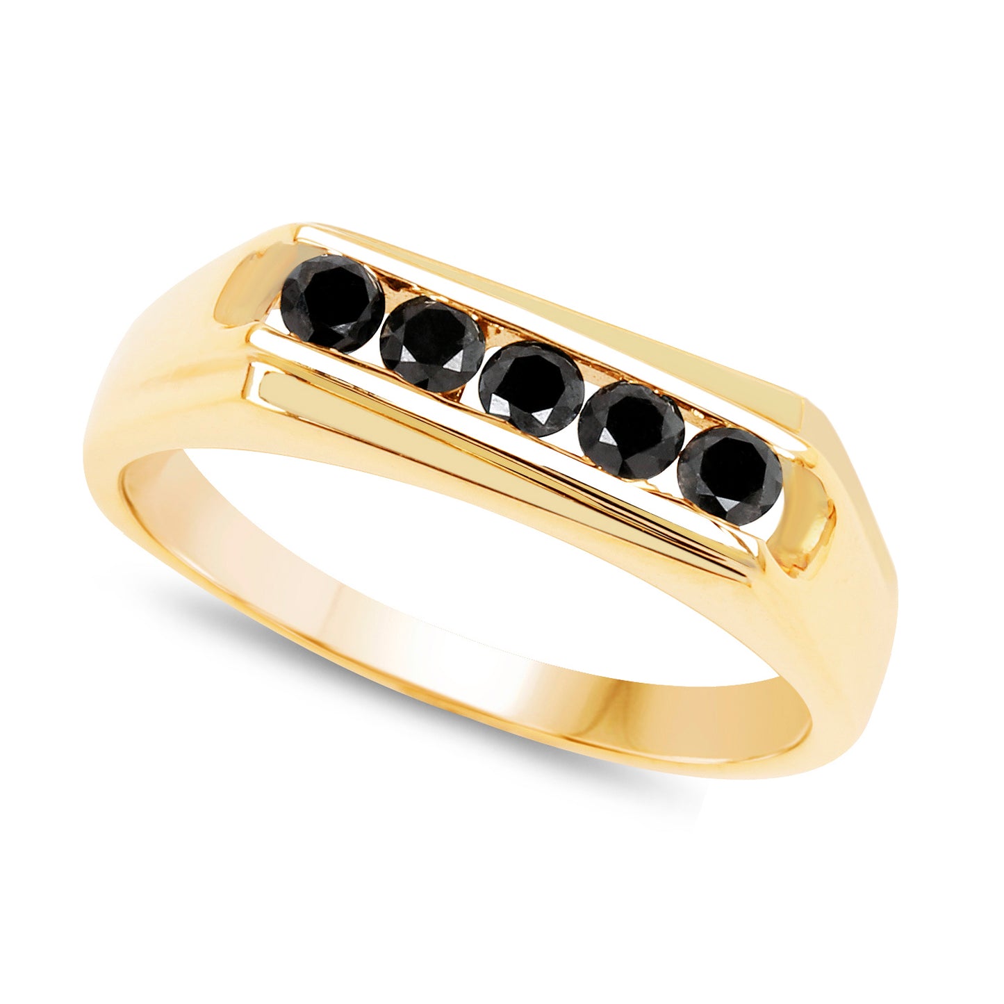 Genuine 14K Yellow Gold Plated Black Diamond Sterling Silver Men's Ring
