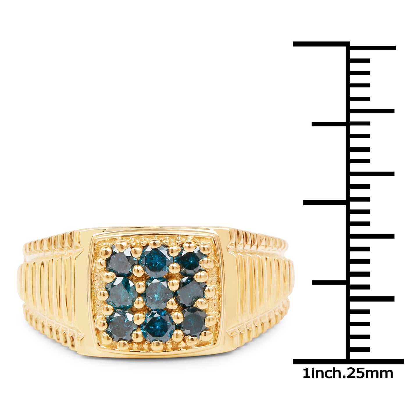 Genuine 14K Yellow Gold Plated Plated Blue Diamond Sterling Silver Ring Cluster Ring For Men