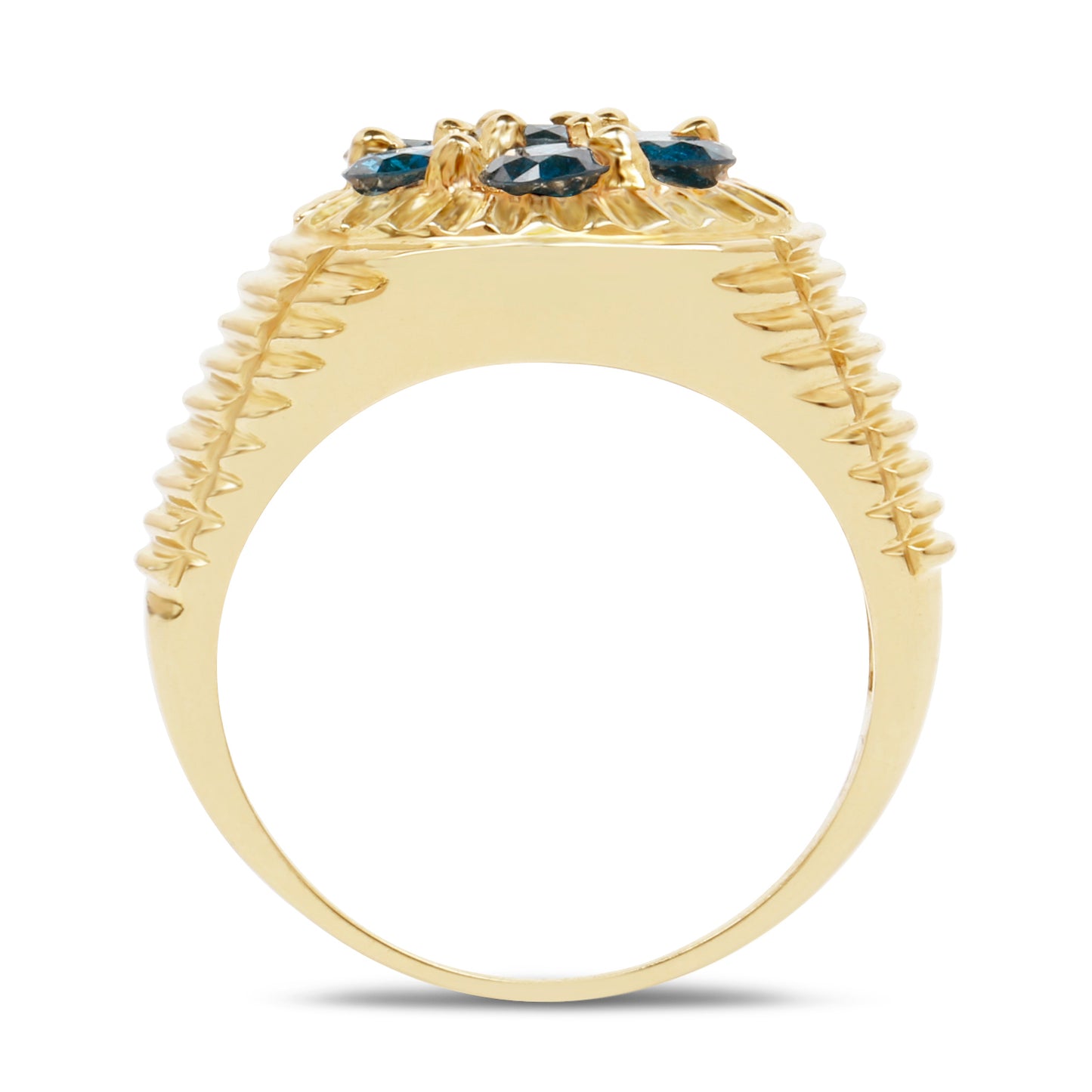 Genuine 14K Yellow Gold Plated Blue Diamond Sterling Silver Men's Ring