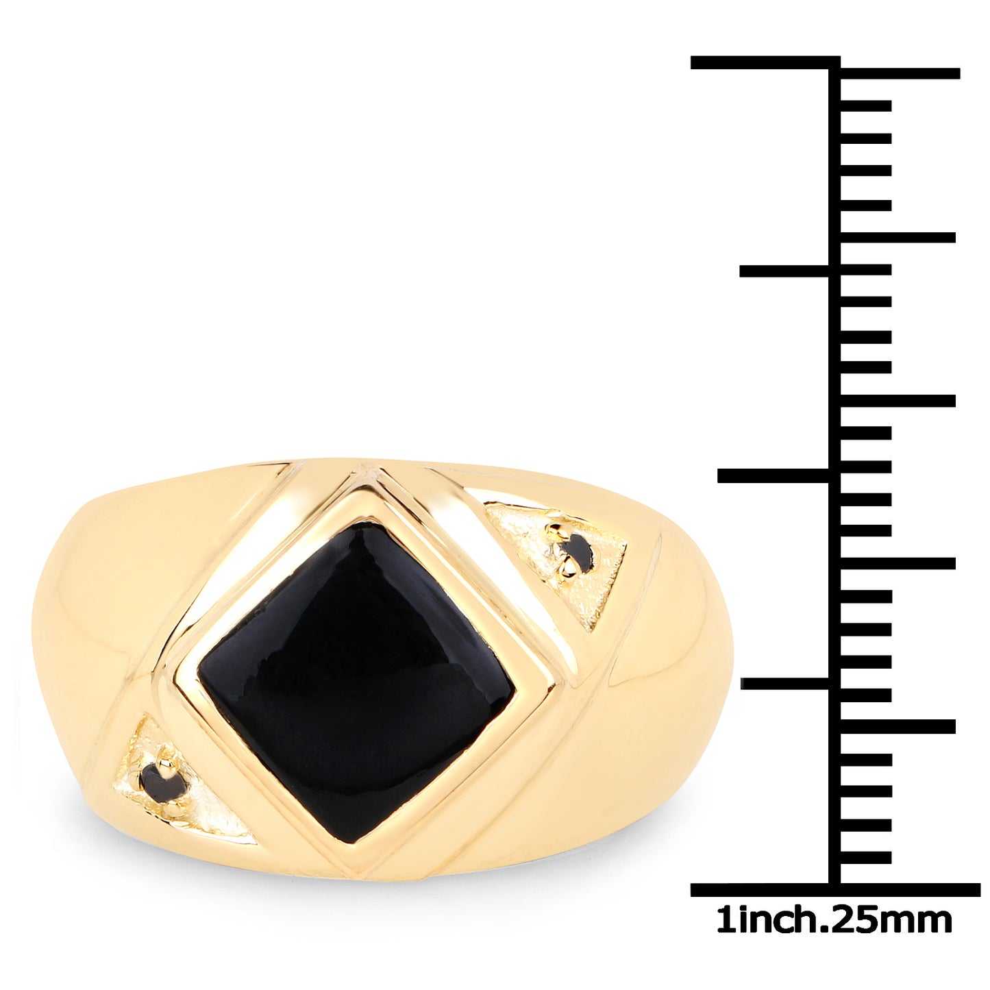 Genuine 14K Yellow Gold Plated Plated Black Onyx and Black Diamond Ring in Sterling Silver