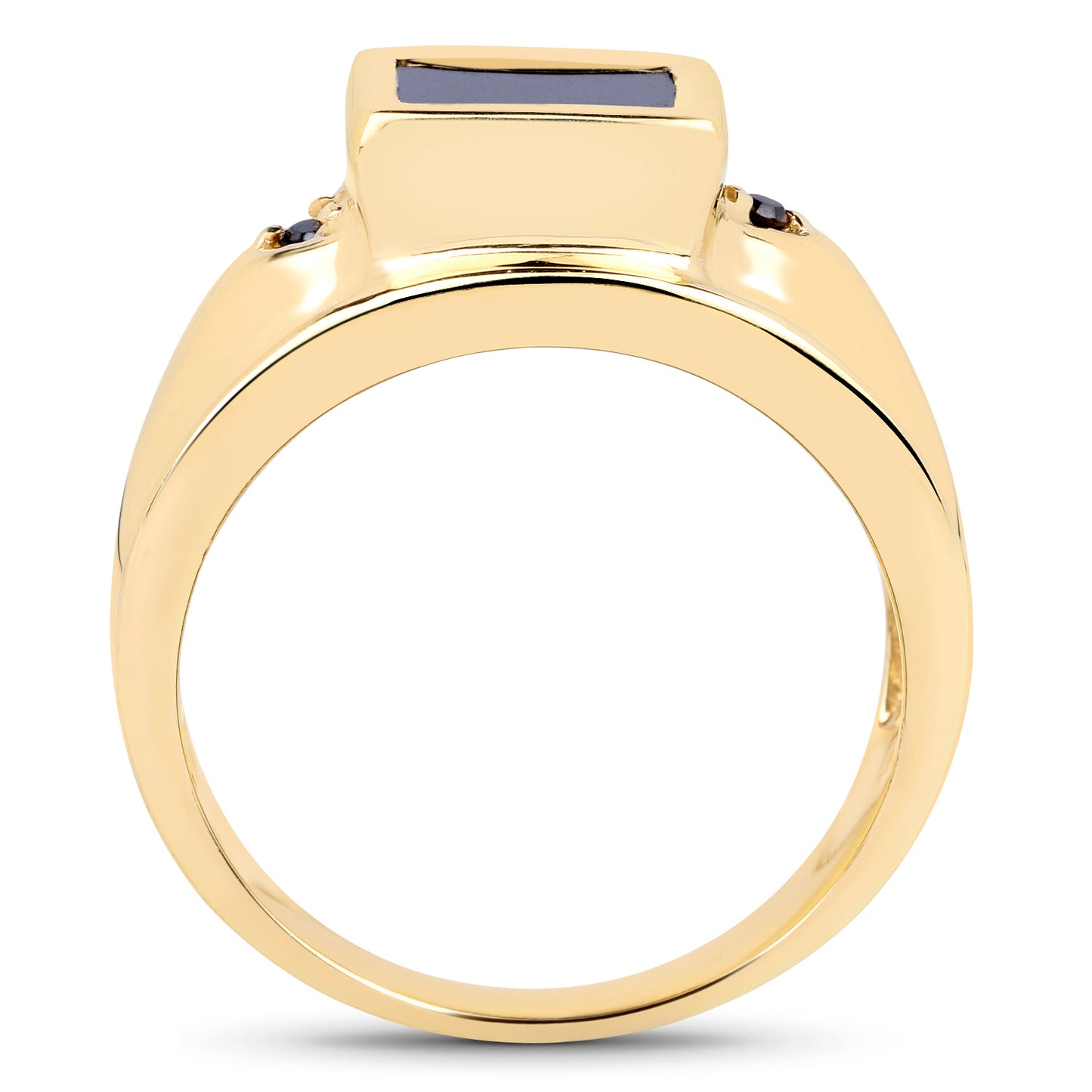 Genuine 14K Yellow Gold Plated Black Onyx and Black Diamond Sterling Silver Ring