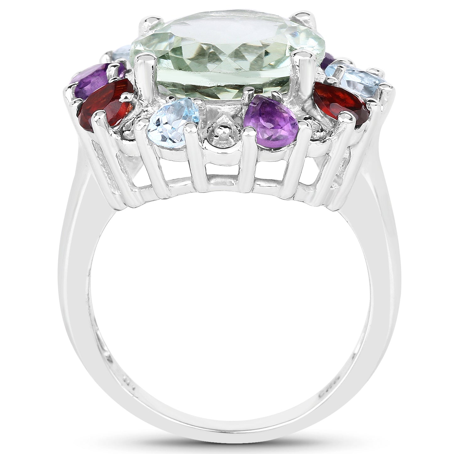 Genuine Multi Stones Sterling Silver Cluster Ring