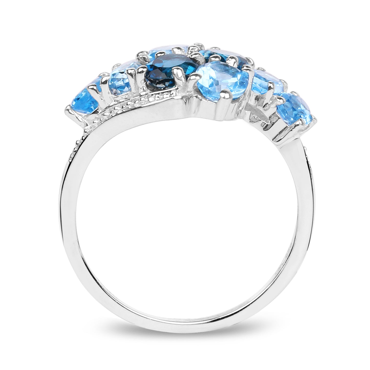 Genuine London Blue Topaz and Swiss Blue Topaz Sterling Silver Graduated Ring