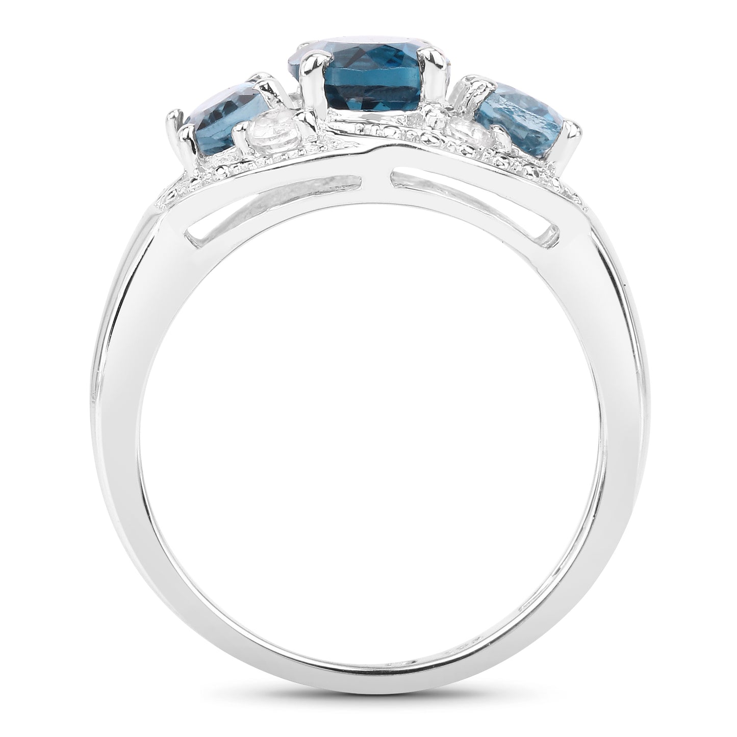 Genuine London Blue Topaz and White Topaz Sterling Silver 3-Stone Graduated Ring