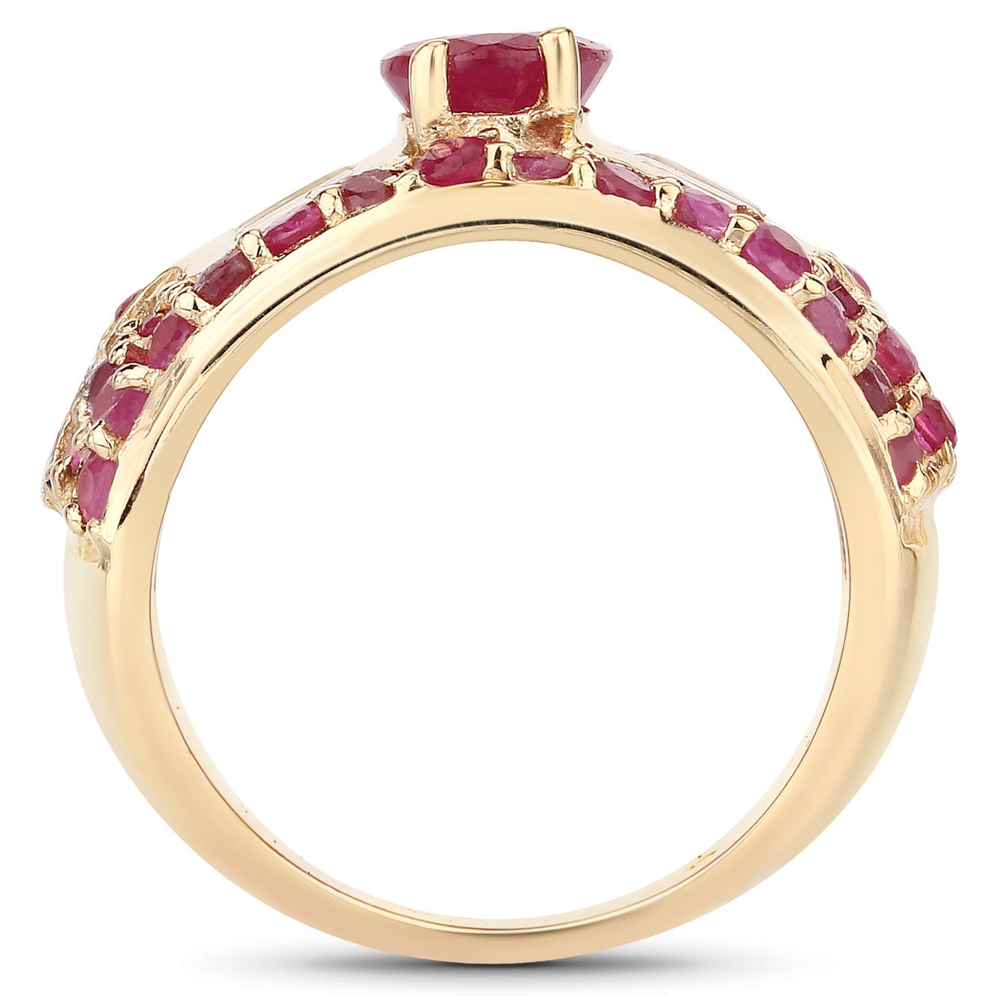 14K Yellow Gold Plated Glass Filled Ruby and White Topaz Sterling Silver Ring