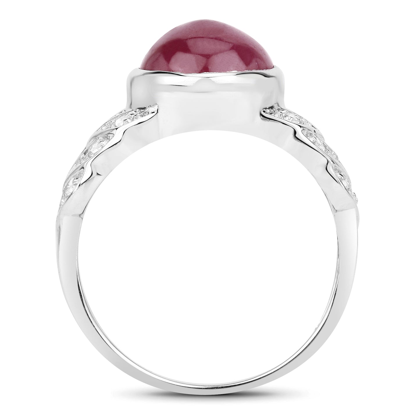 Glass Filled Ruby and White Topaz Sterling Silver Graduated Ring