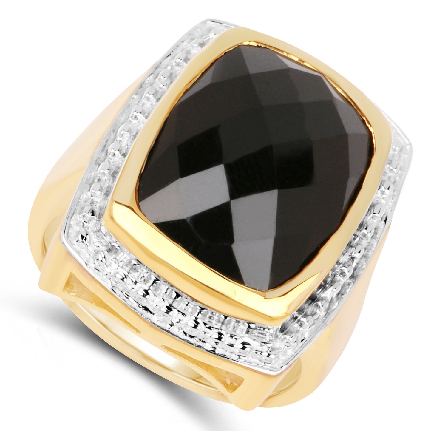 Genuine 14K Yellow Gold Plated Black Onyx Sterling Silver Ring