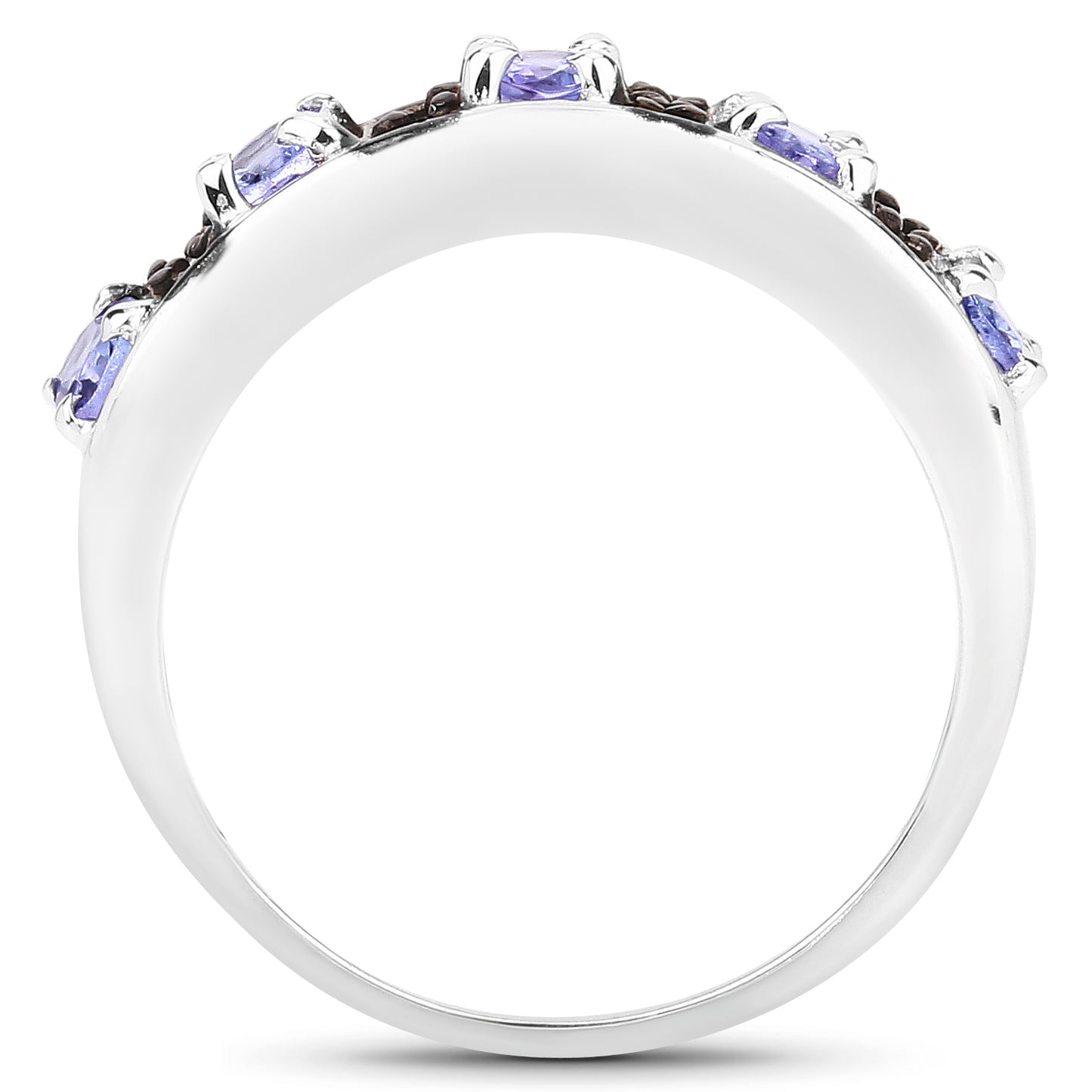 Genuine Tanzanite and Black Spinel Sterling Silver Band Ring