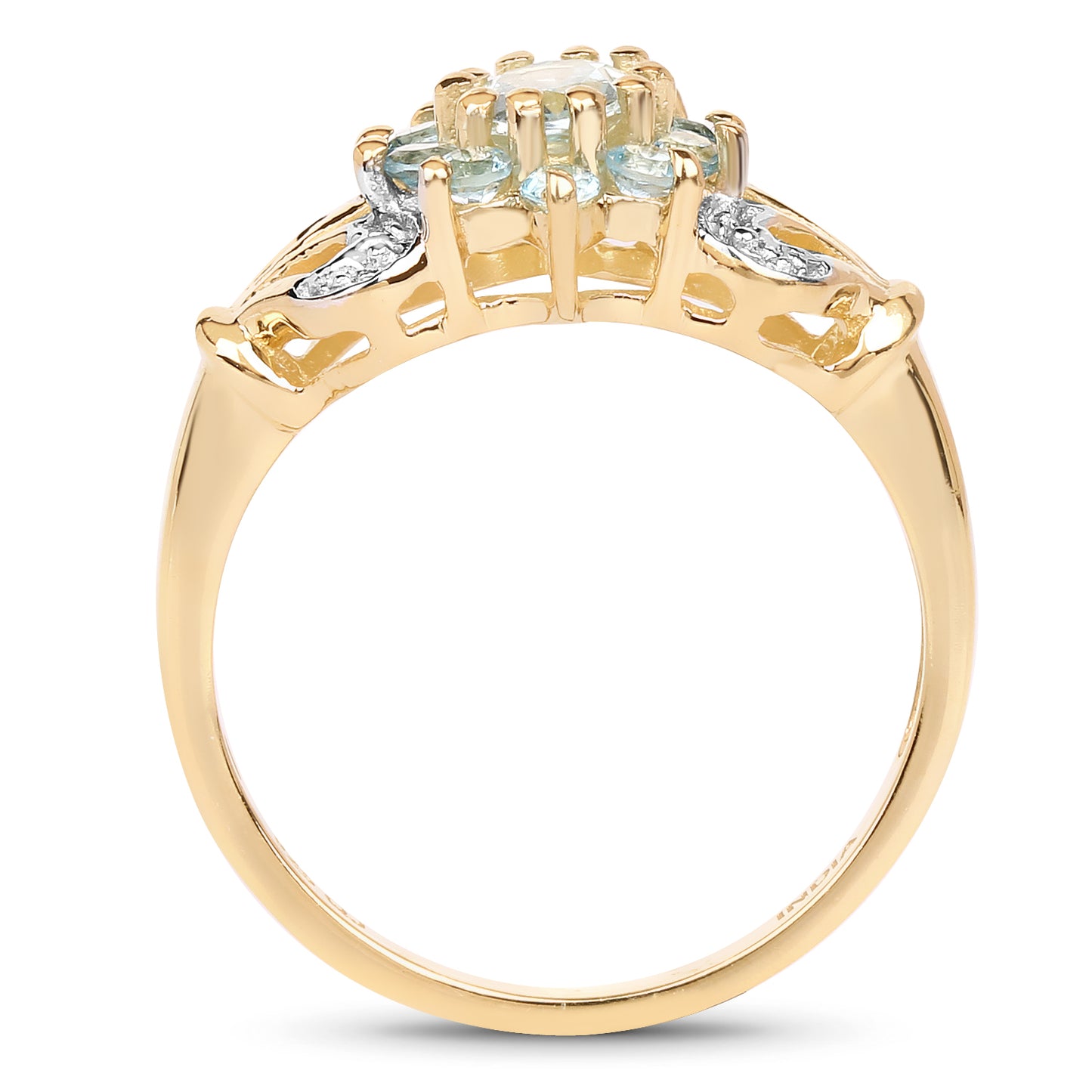 Genuine 14K Yellow Gold Plated Aquamarine and London Blue Topaz Sterling Silver Ring