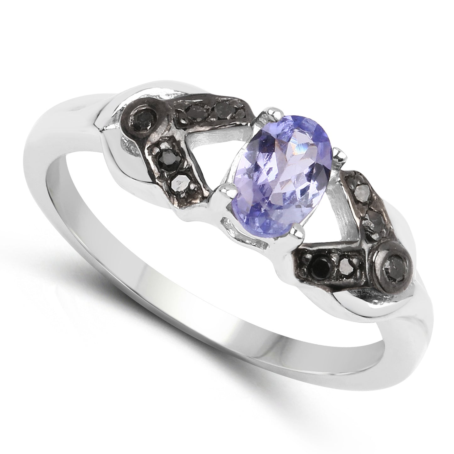 Genuine Tanzanite and Black Diamond Sterling Silver Graduated Ring