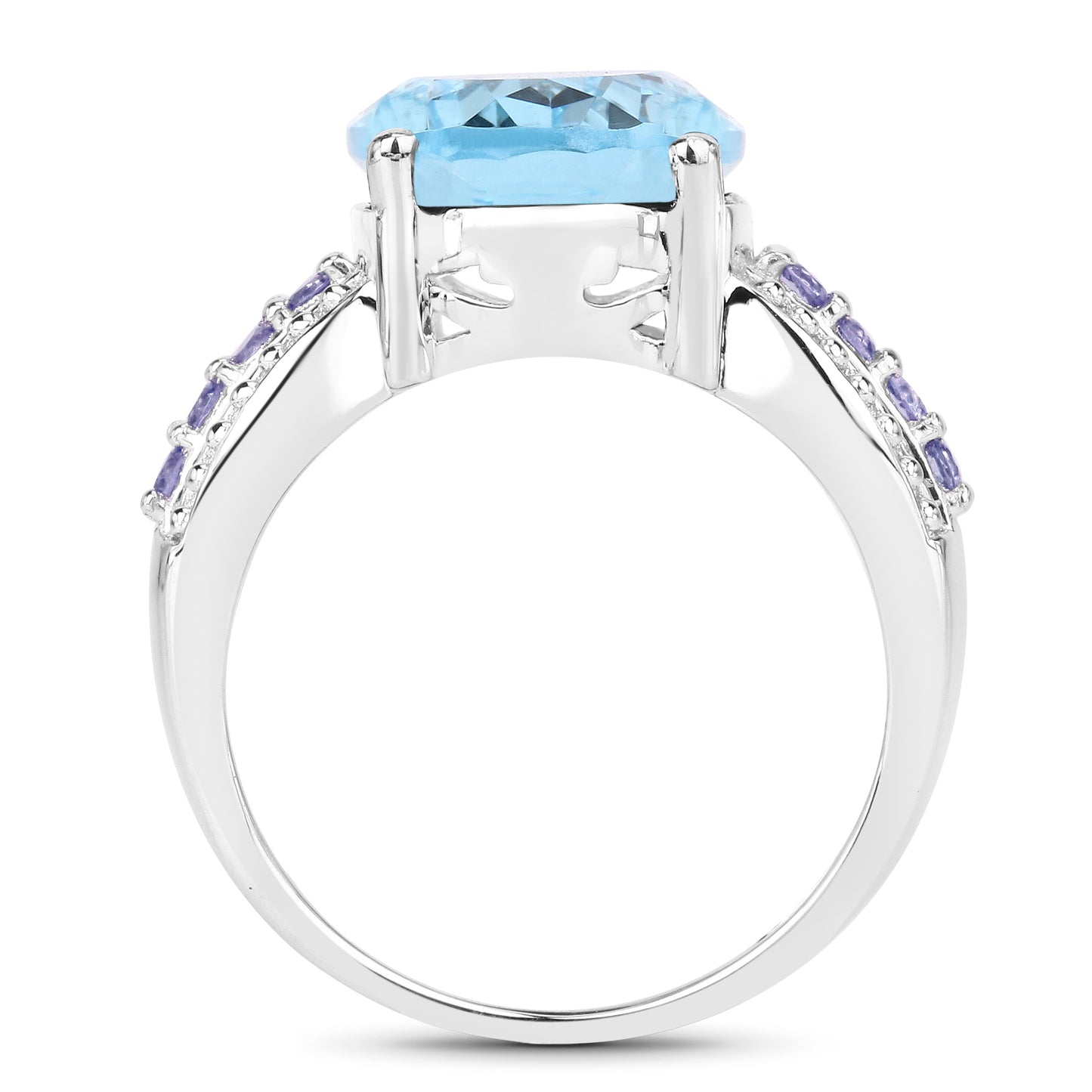 Genuine Blue Topaz and Tanzanite Sterling Silver Bridge Ring