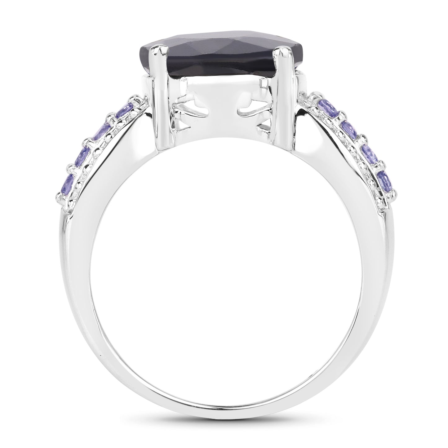 Glass Filled Sapphire and Tanzanite Sterling Silver Graduated Ring