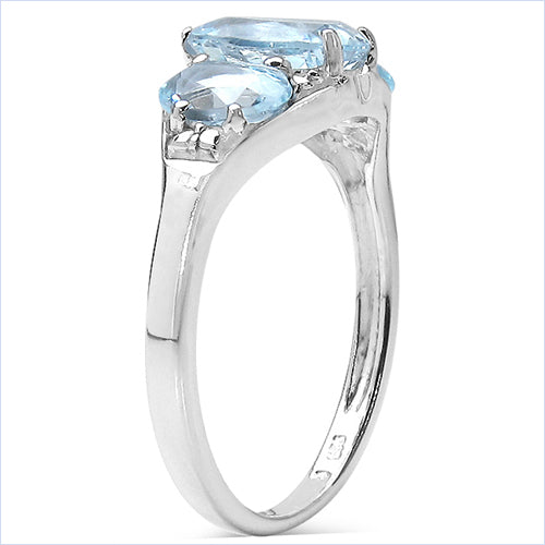Genuine Blue Topaz and White Topaz Sterling Silver Graduated Ring