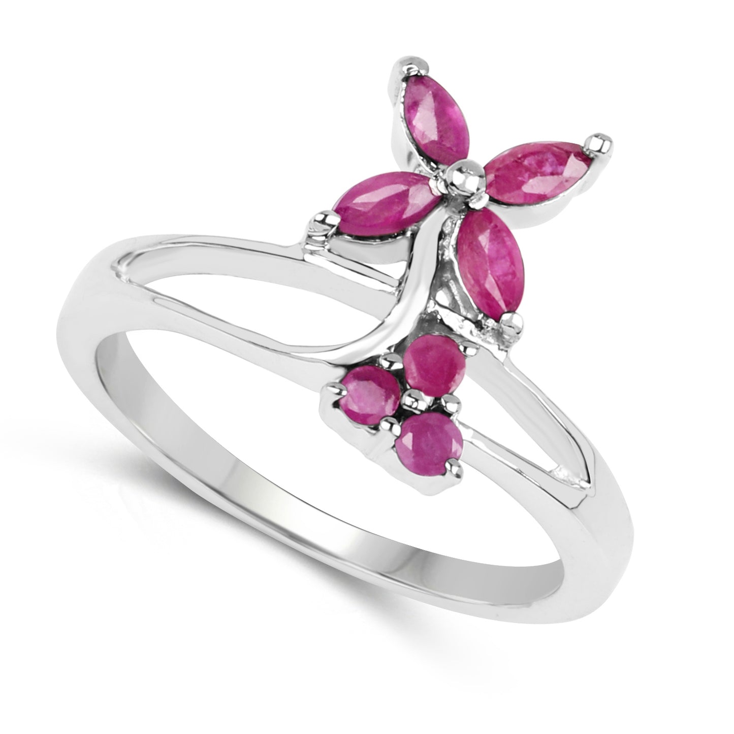 Genuine Ruby Sterling Silver Graduated Ring
