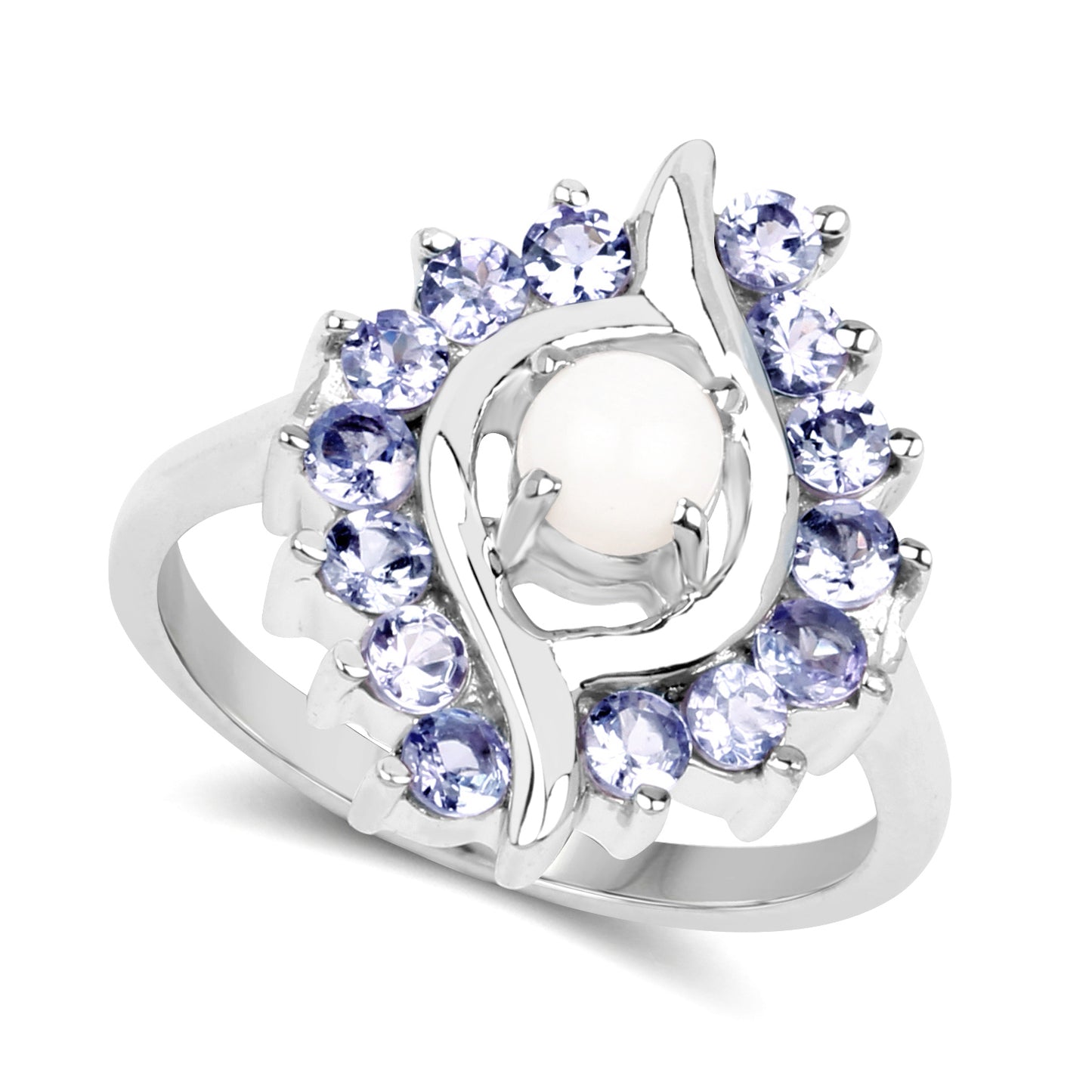 Genuine Opal and Tanzanite Sterling Silver Graduated Ring