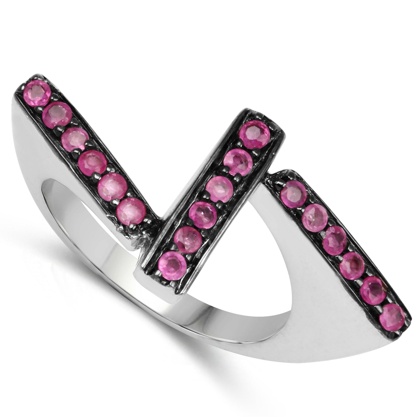 Genuine Ruby Sterling Silver Graduated Ring