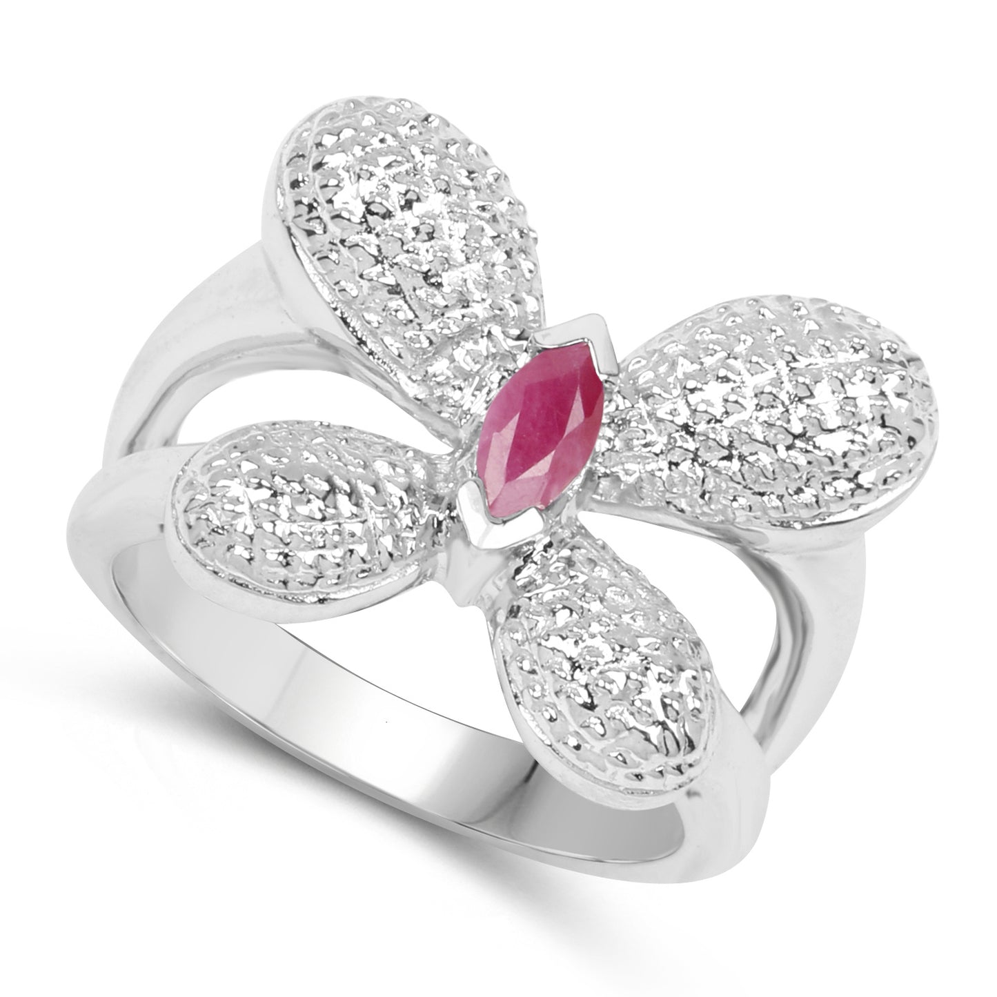Genuine Ruby Sterling Silver Graduated Ring