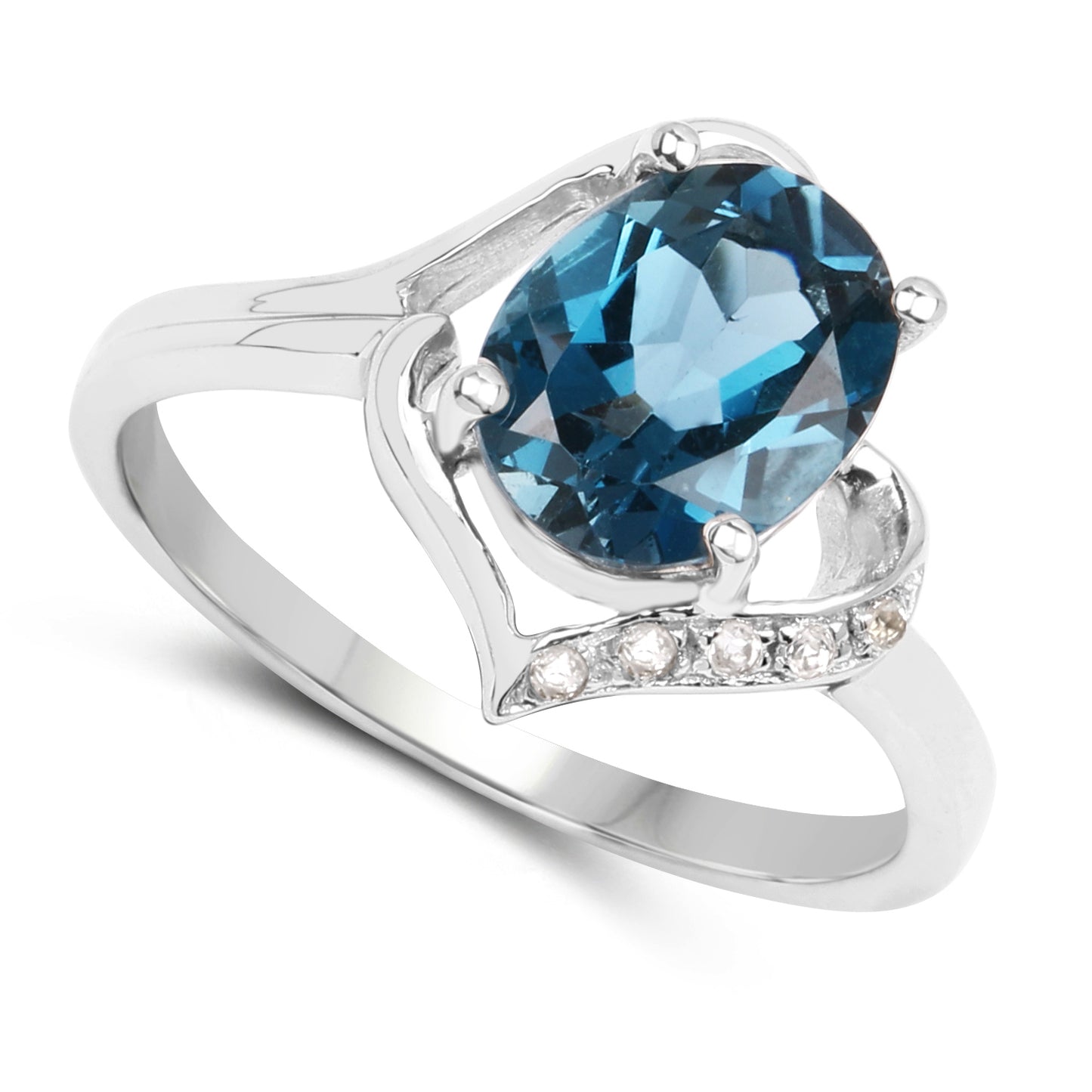 Genuine London Blue Topaz and White Topaz Sterling Silver Graduated Ring
