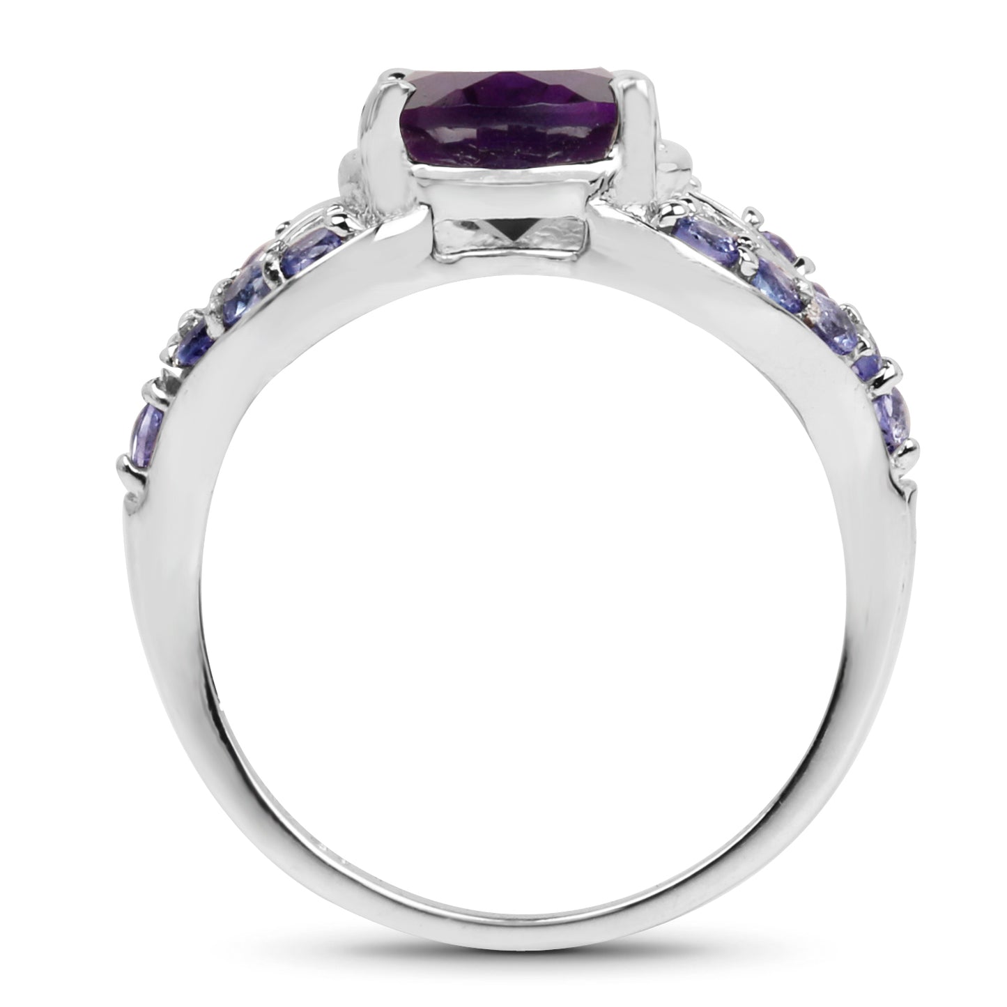 Genuine Amethyst and Tanzanite Sterling Silver Graduated Ring