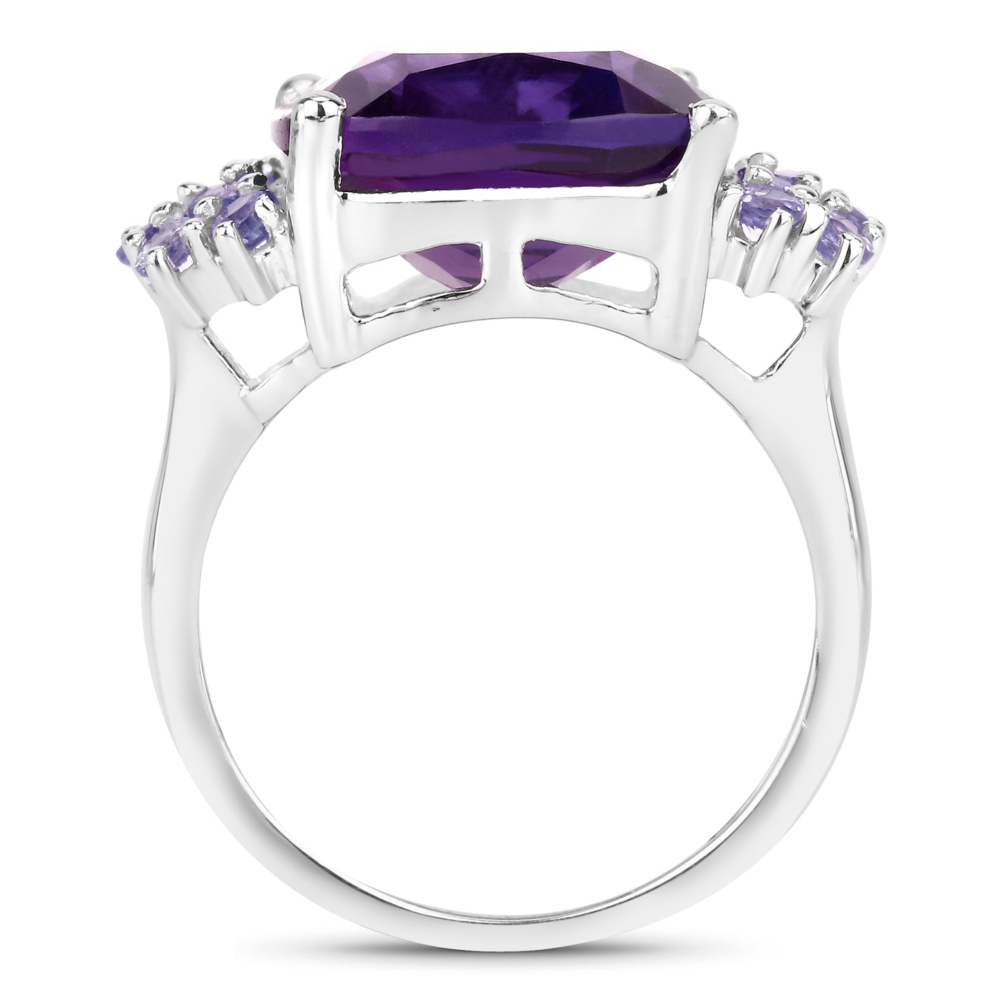 Genuine Amethyst and Tanzanite Sterling Silver Cocktail Ring