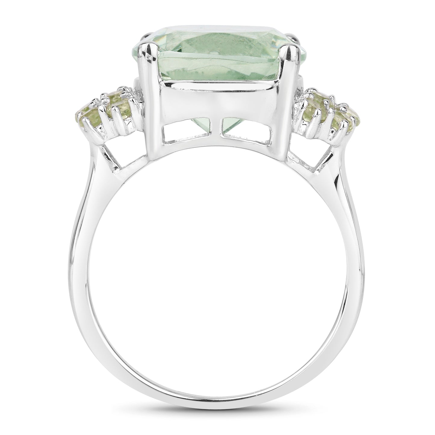 Genuine Green Amethyst and Peridot Cocktail Sterling Silver Graduated Ring