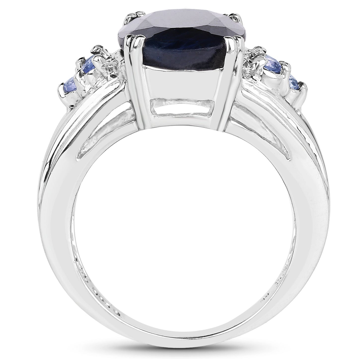 Genuine Black Sapphire and Tanzanite Sterling Silver Graduated Ring