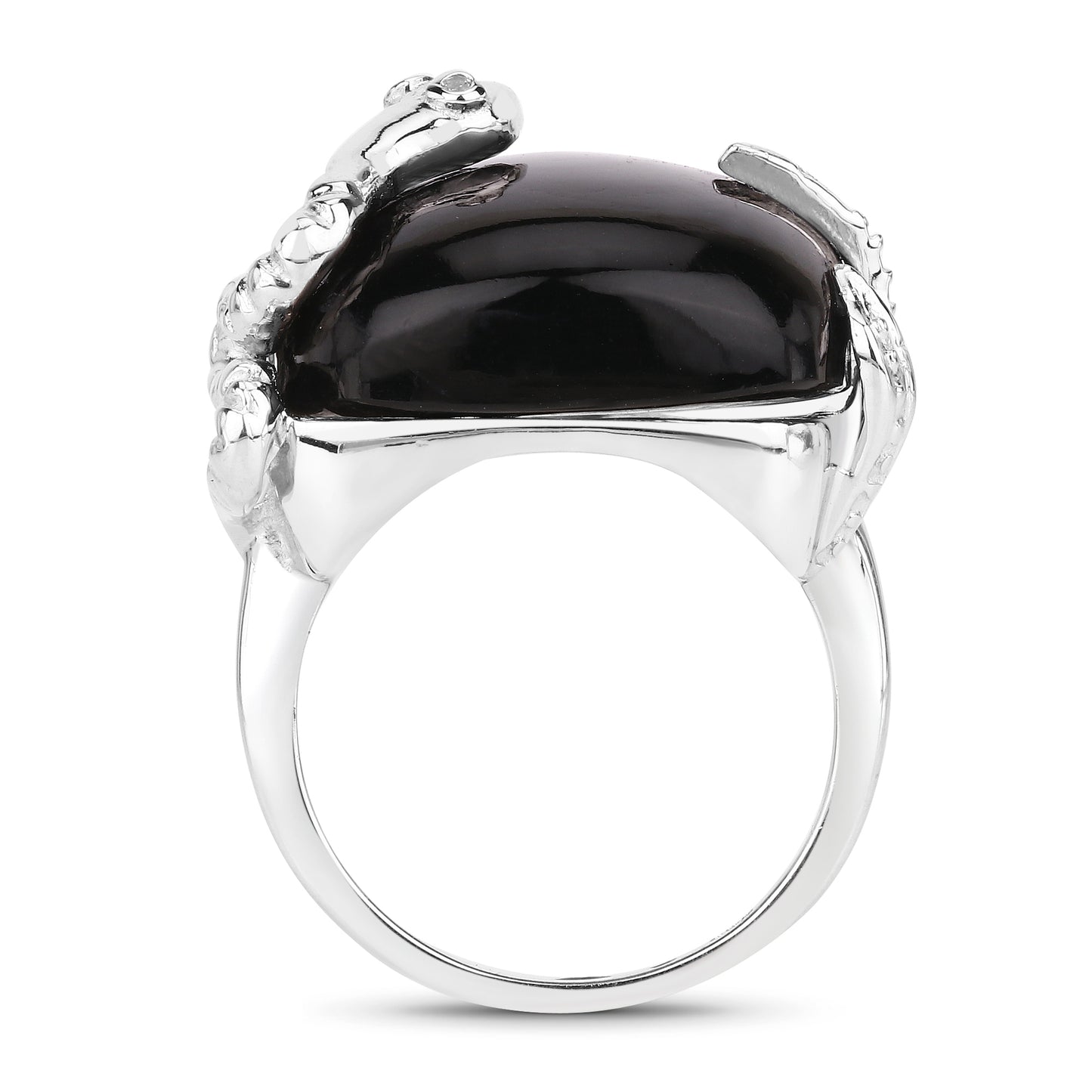 Genuine Black Onyx and White Topaz Sterling Silver Snake Ring