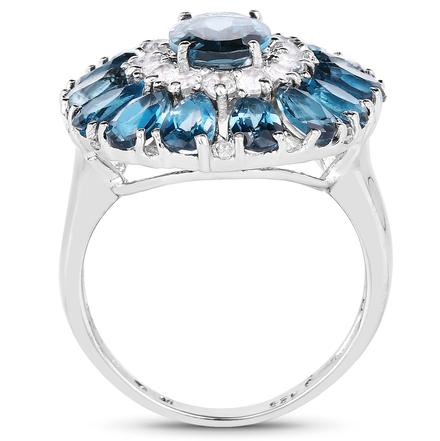 Genuine London Blue Topaz and White Topaz Sterling Silver Graduated Ring