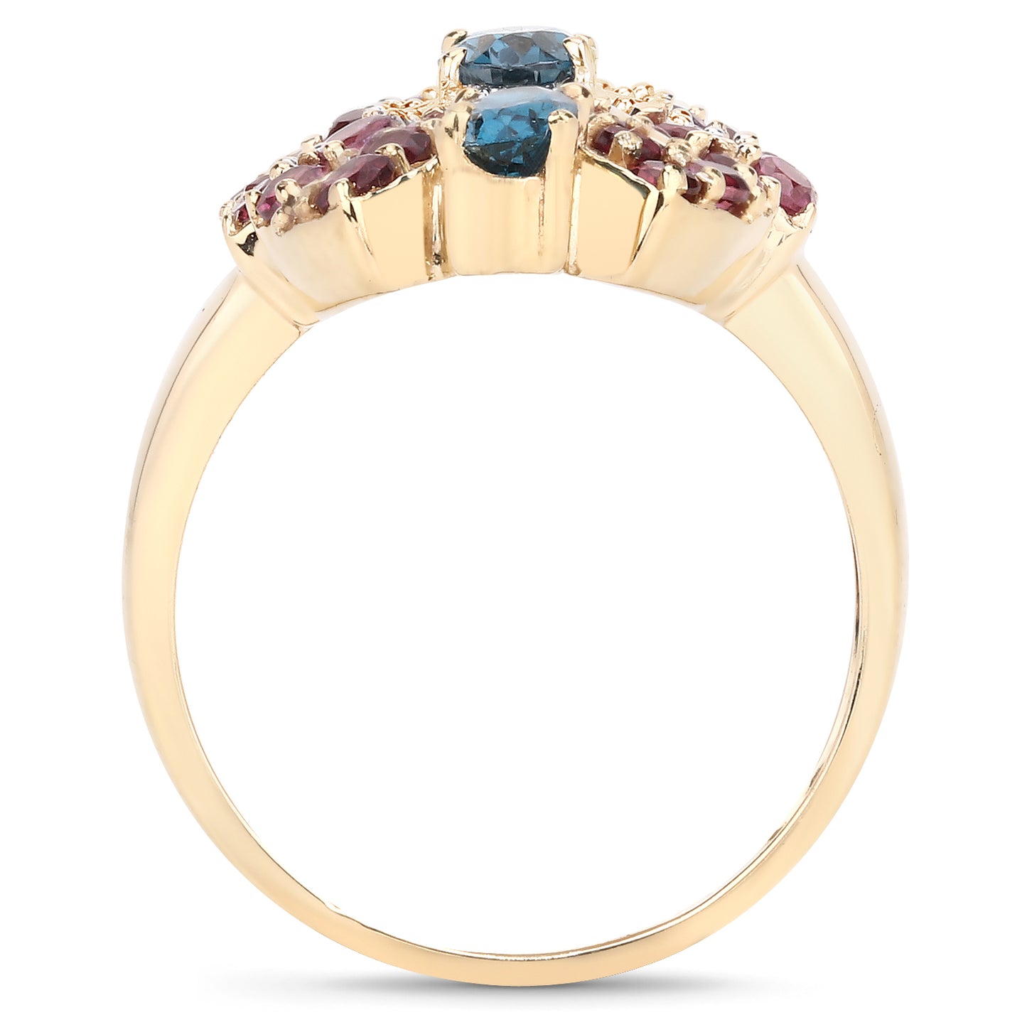 Genuine 14K Yellow Gold Plated London Blue Topaz and Rhodolite Sterling Silver Ring