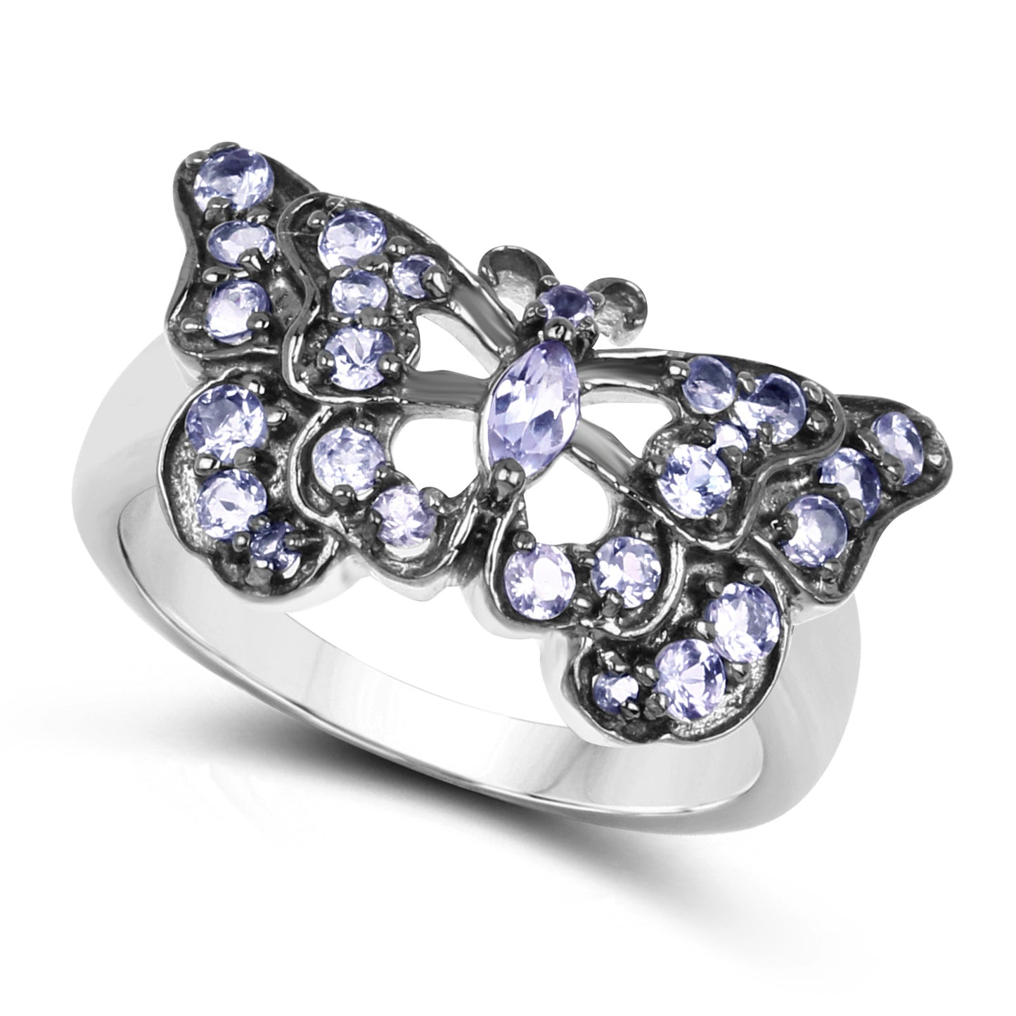 Genuine Tanzanite Sterling Silver Graduated Ring