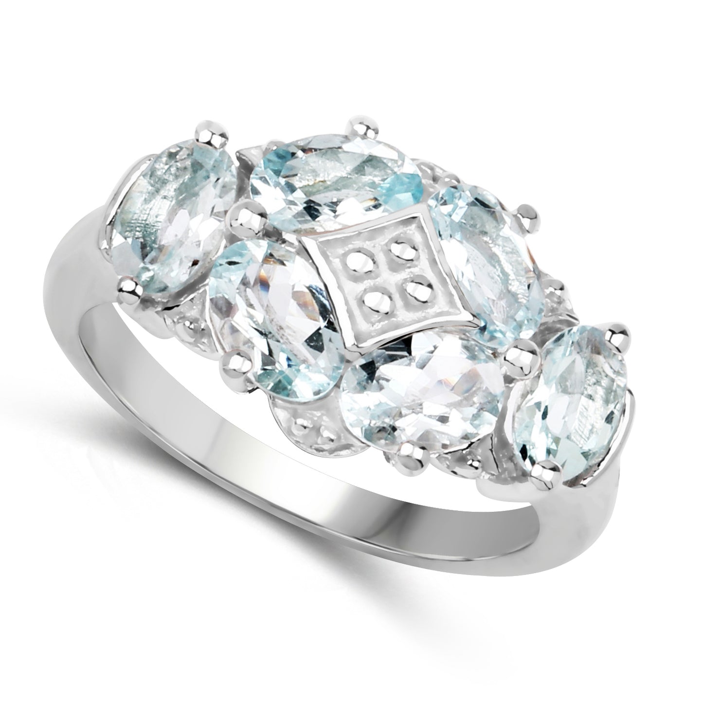 Genuine Aquamarine Sterling Silver Graduated Ring