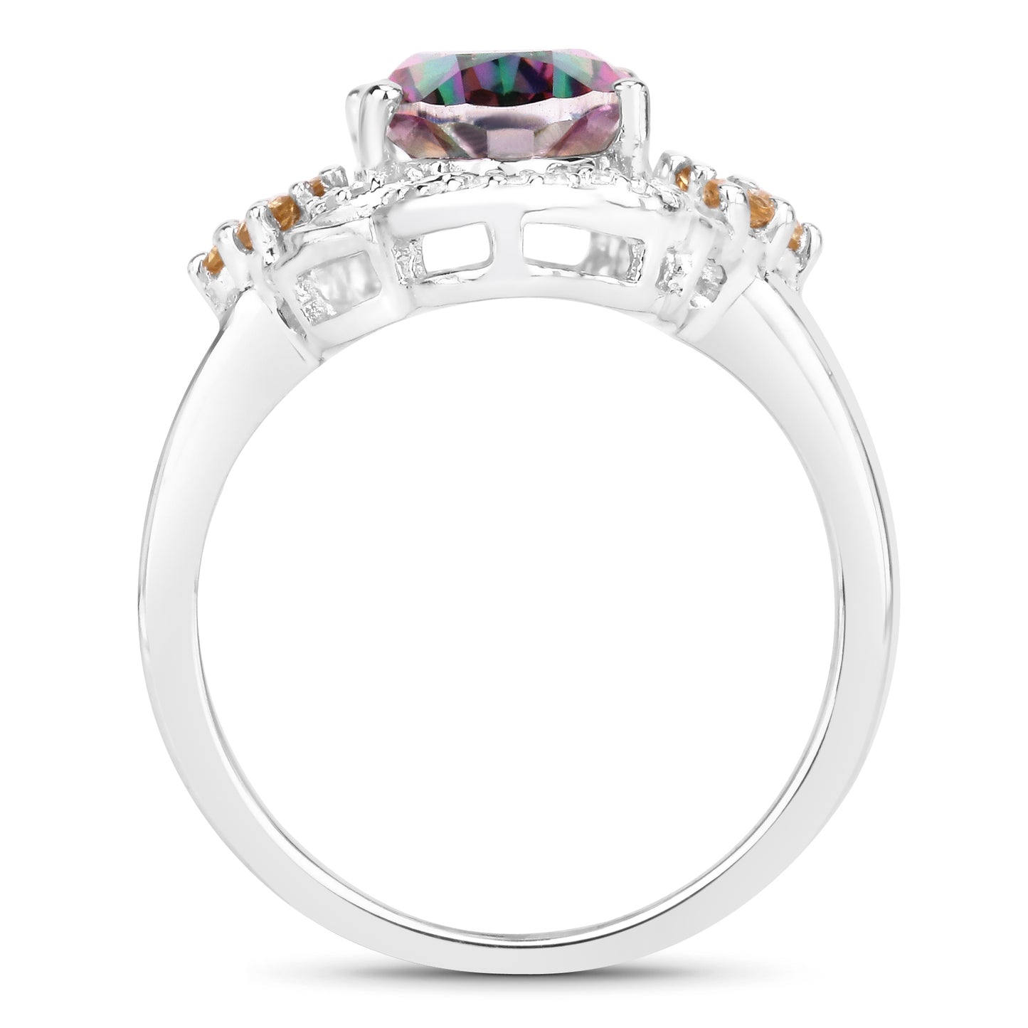 Genuine Rainbow Quartz and Citrine Sterling Silver Cocktail Ring