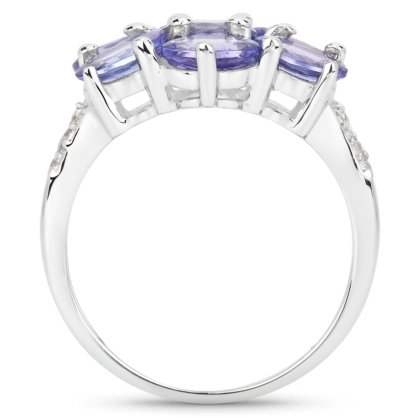 Genuine Tanzanite and White Topaz Sterling Silver Cluster Ring