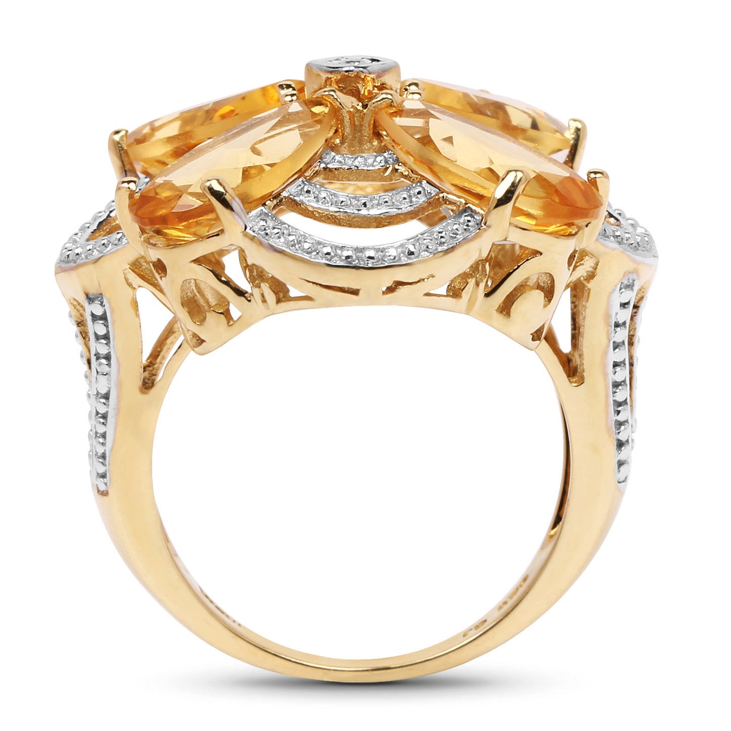 Genuine 14K Yellow Gold Plated Citrine Sterling Silver Ring