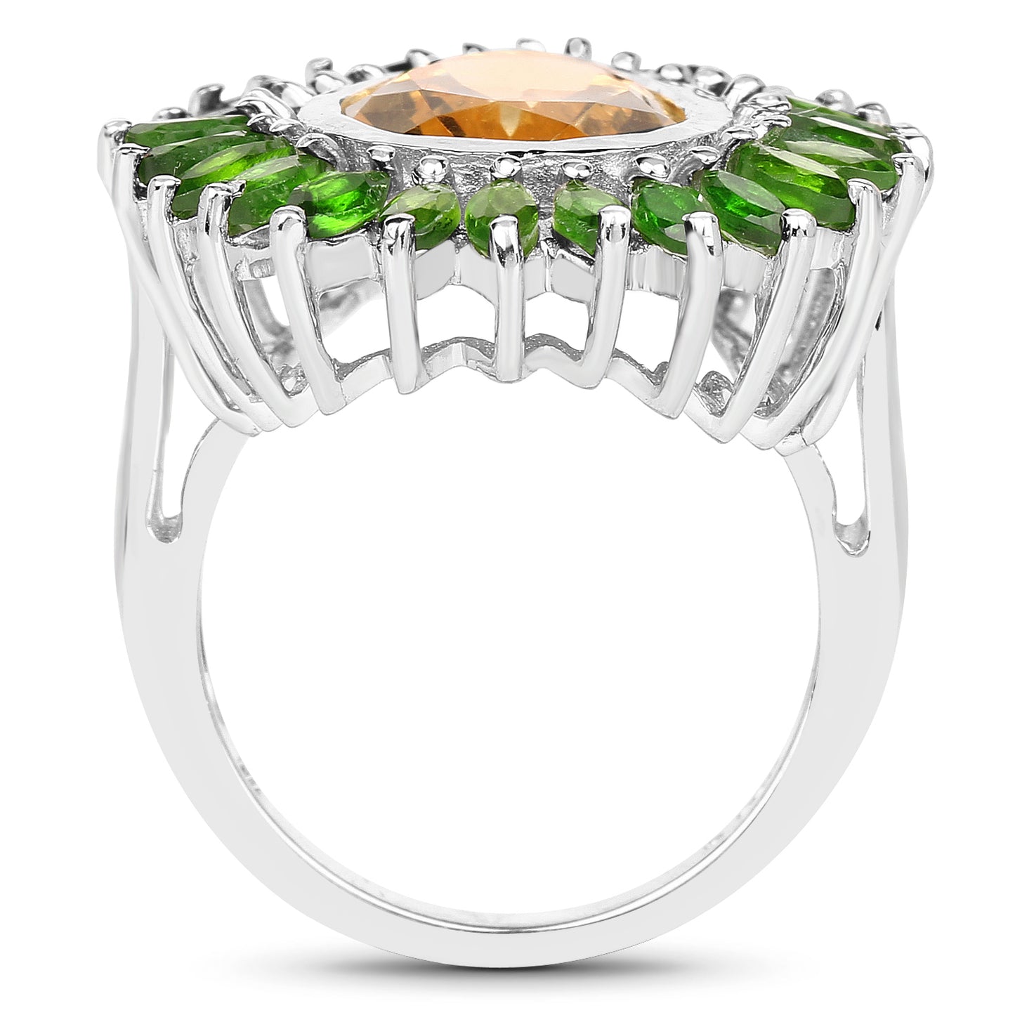 Genuine Citrine and Chrome Diopside Sterling Silver Ring