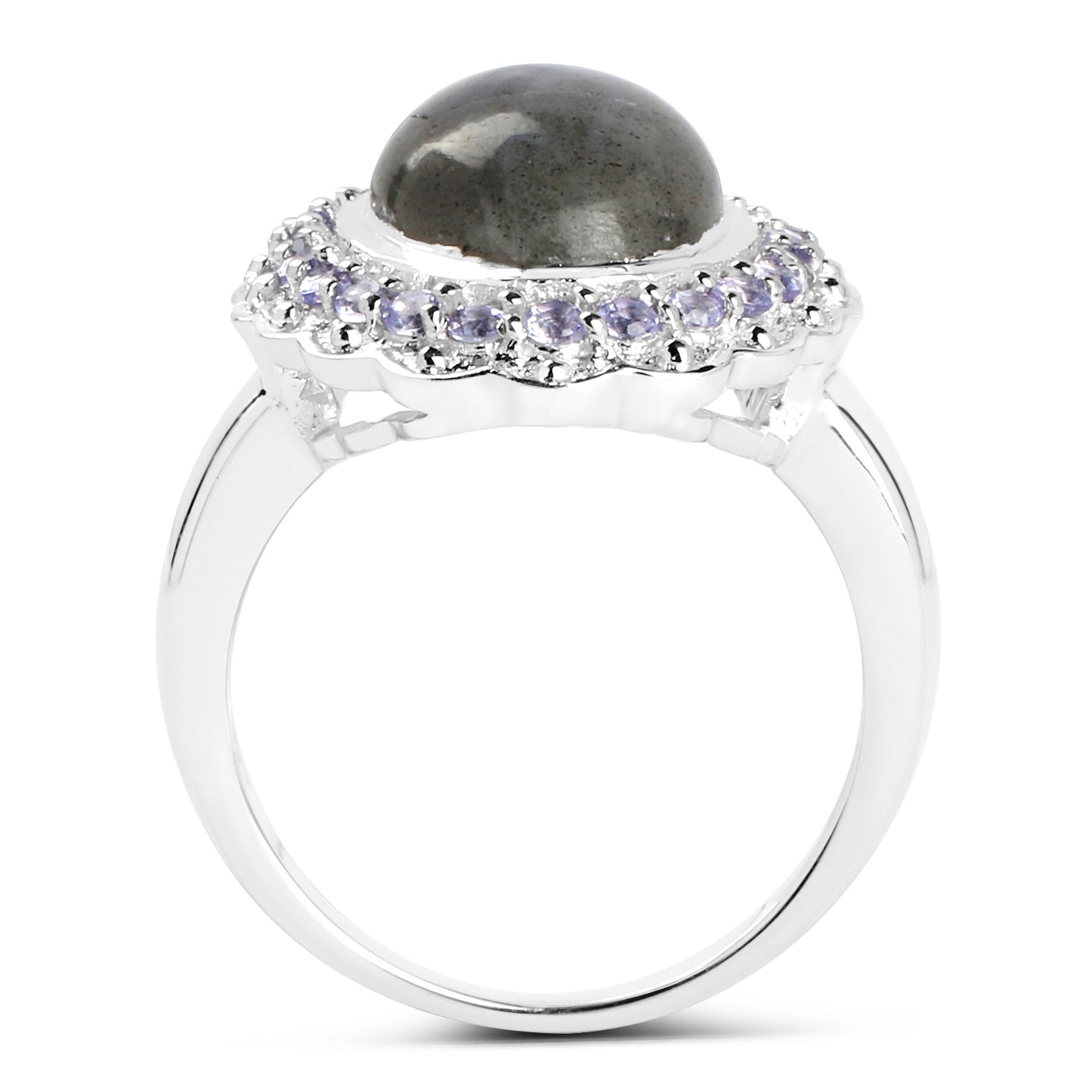 Genuine Labradorite and Tanzanite Sterling Silver Halo Ring