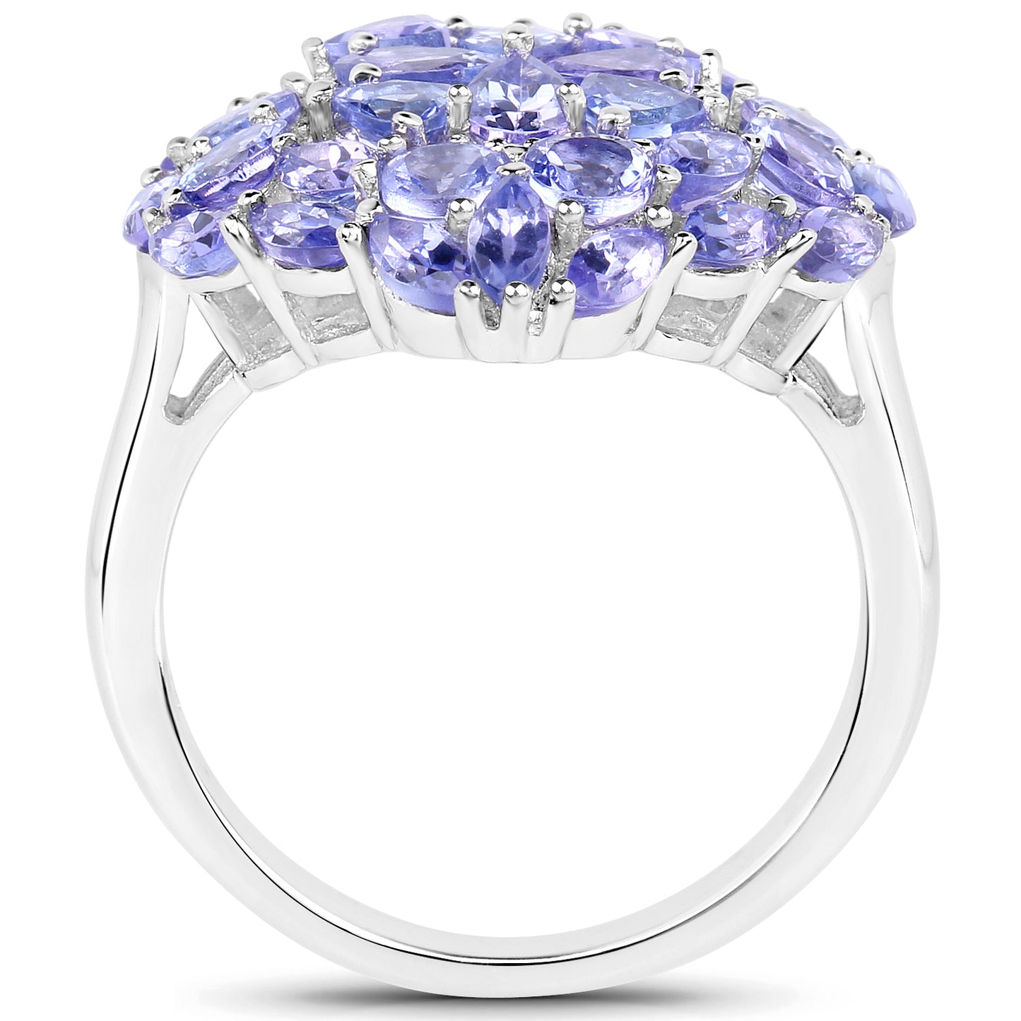 Genuine Tanzanite Sterling Silver Cluster Ring