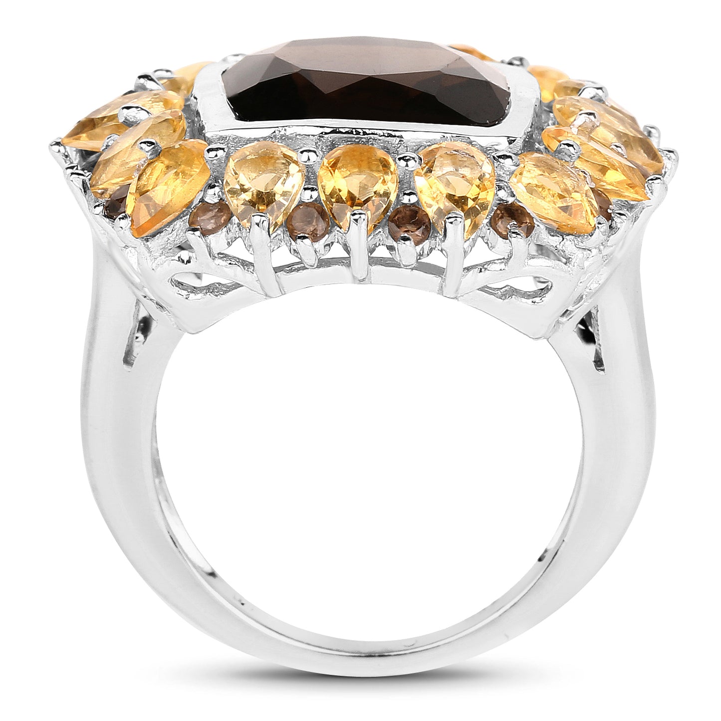 Genuine Smoky Quartz and Citrine Sterling Silver Graduated Ring